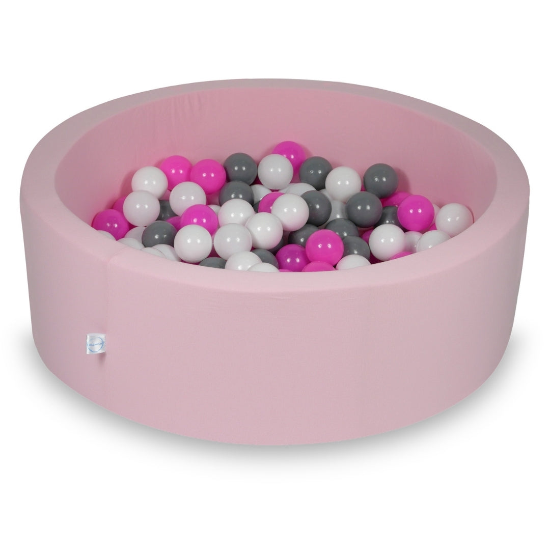 Schaumstoffspielbereich mit rundem, lilafarbenem Pool (90 x 30 cm) + 5 Spielelementen + 200 Bällen