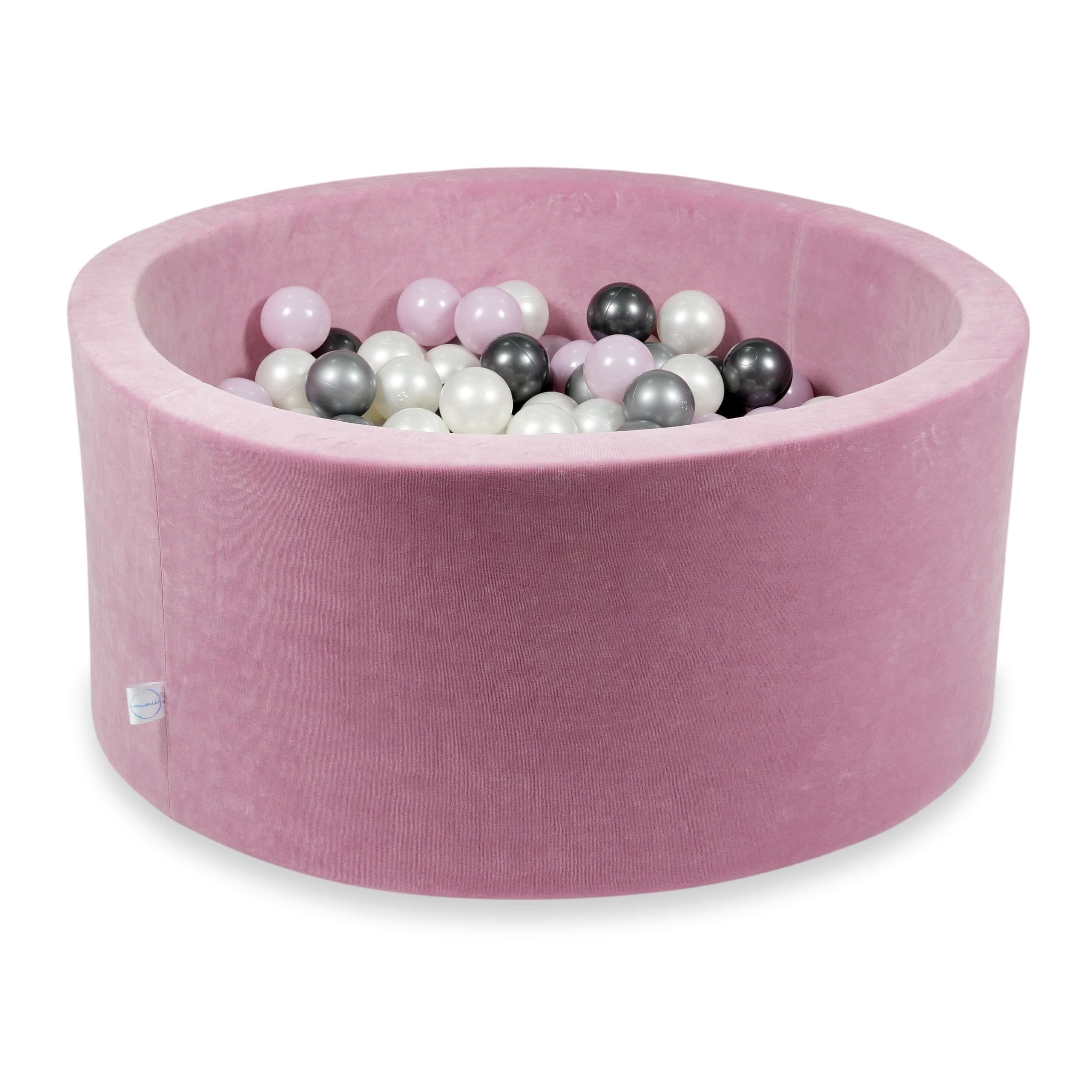 Piscine à balles en velours velvet soft rose 90x40 cm avec 300 balles
