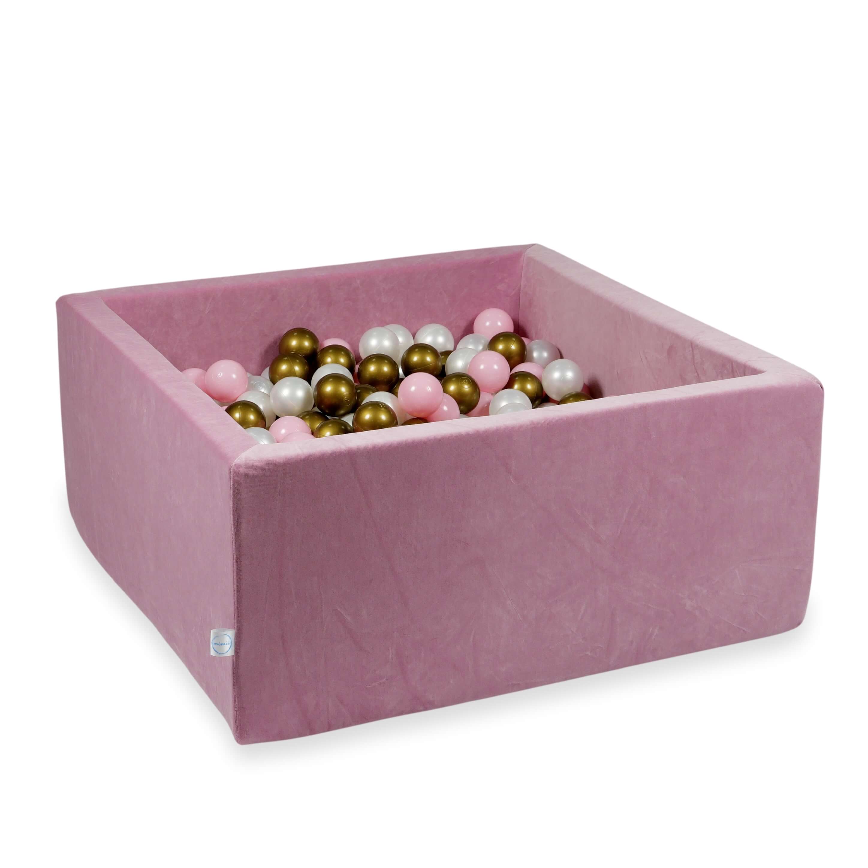 Piscine à balles carrée 90x90x40 cm en velvet soft Rose, 400 balles