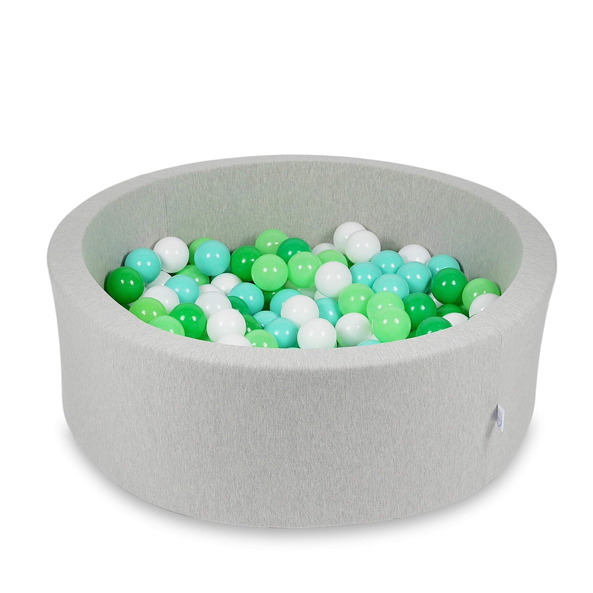 Schaumstoffspielbereich mit Hügel und hellgrauem Mini-Pool + 100 Bälle (hellgold, perlmuttfarben, silber, transparent)