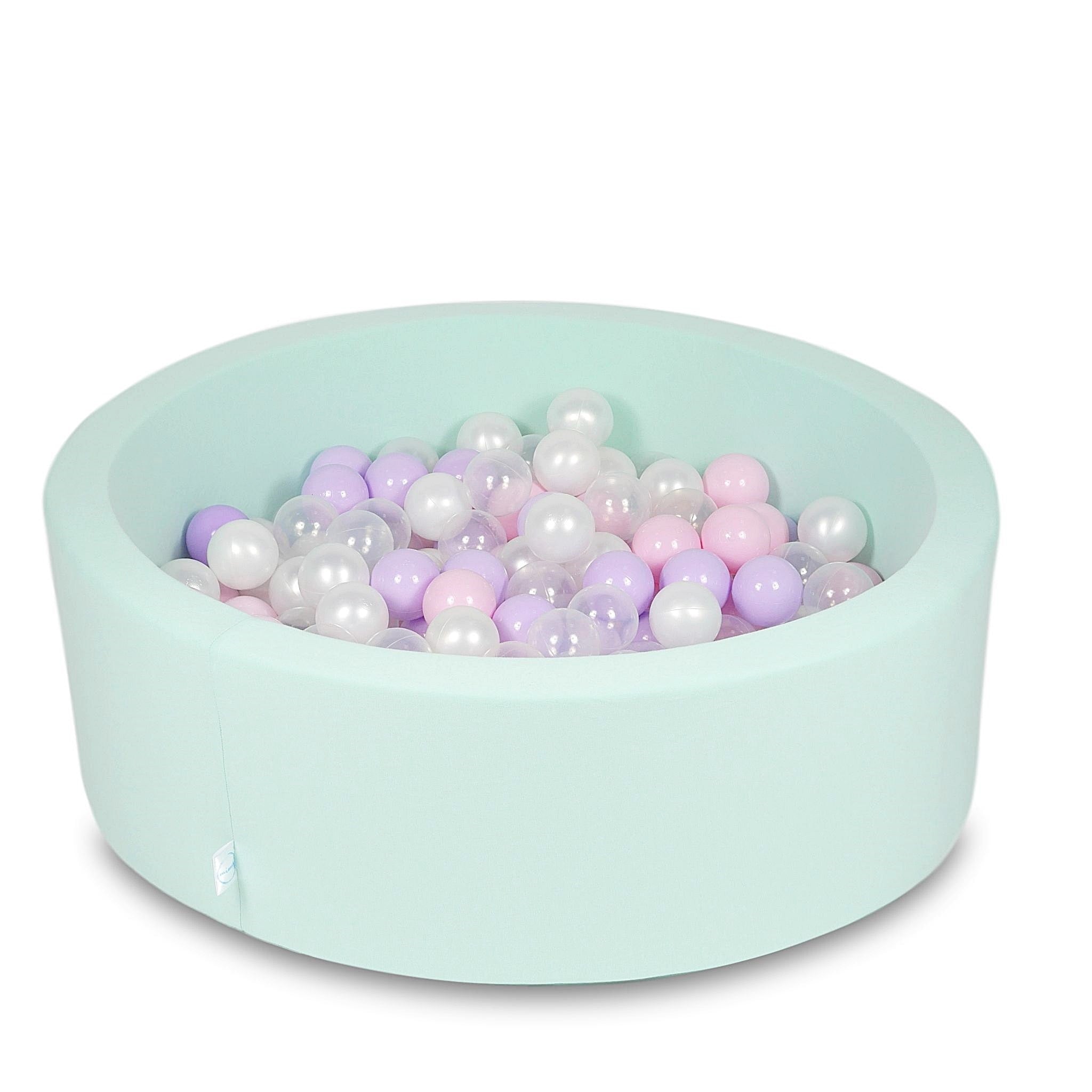 Schaumstoffspielbereich mit rundem, lilafarbenem Pool (90 x 30 cm) + 5 Spielelementen + 200 Bällen