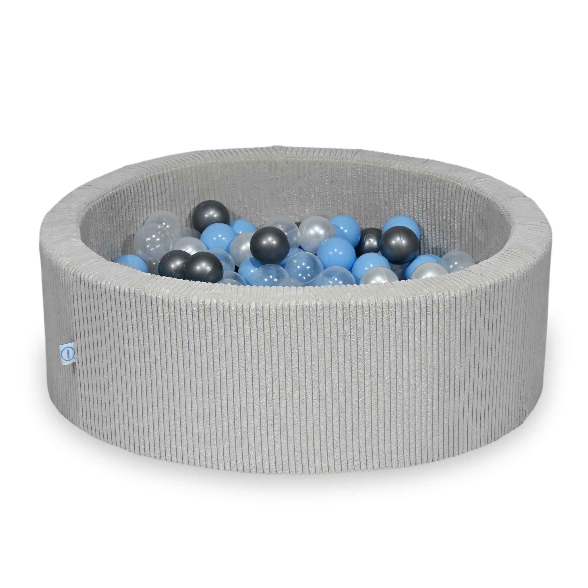Schaumstoffspielbereich mit rundem, grauem, geripptem Pool (90 x 30 cm) + 5 Elementen + 200 Bällen