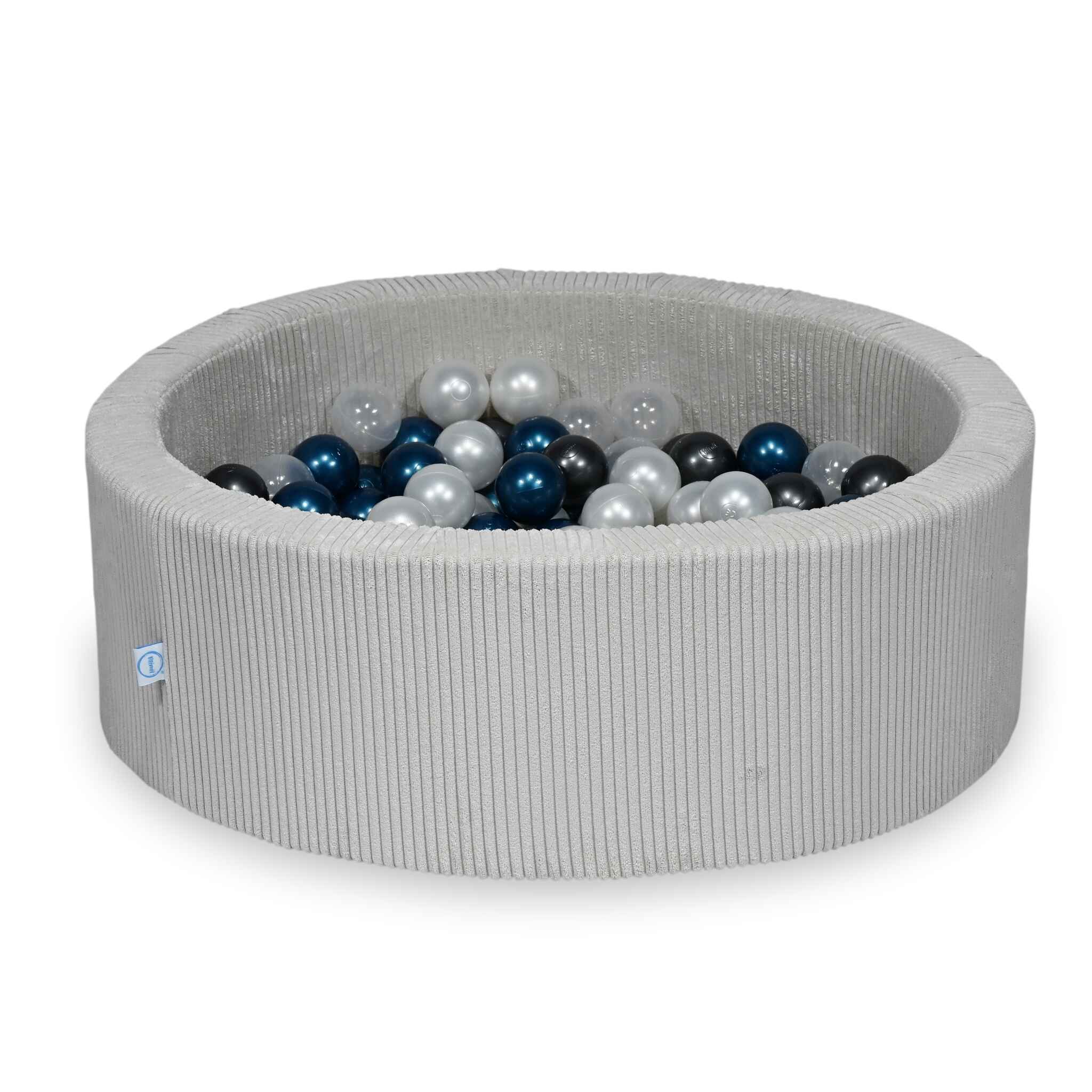 Schaumstoffspielbereich mit rundem, grauem, geripptem Pool (90 x 30 cm) + 5 Elementen + 200 Bällen