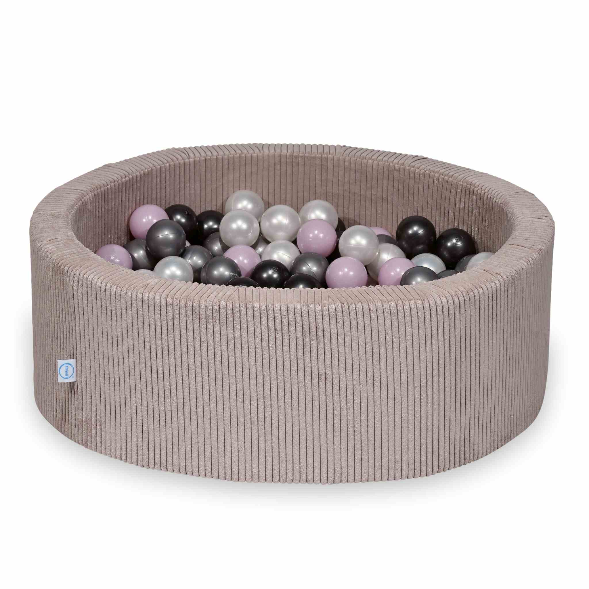 Schaumstoffspielbereich mit rundem, hellrosa geripptem Pool (90 x 30 cm) + 5 Elementen + 200 Bällen