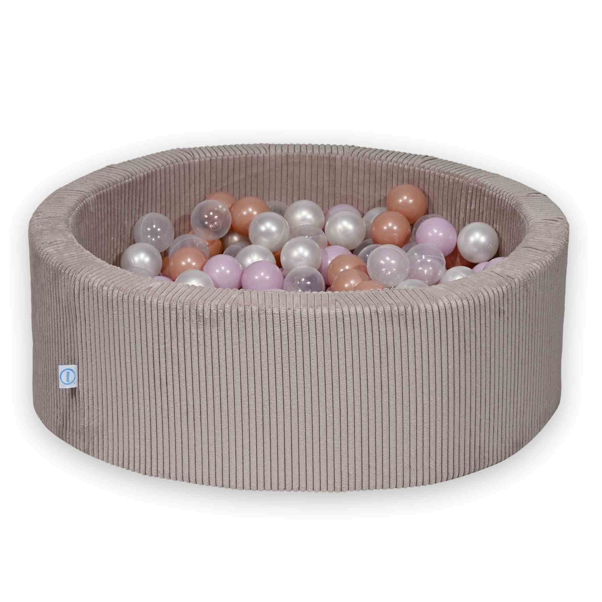 Schaumstoffspielbereich mit rundem, hellrosa geripptem Pool (90 x 30 cm) + 5 Elementen + 200 Bällen