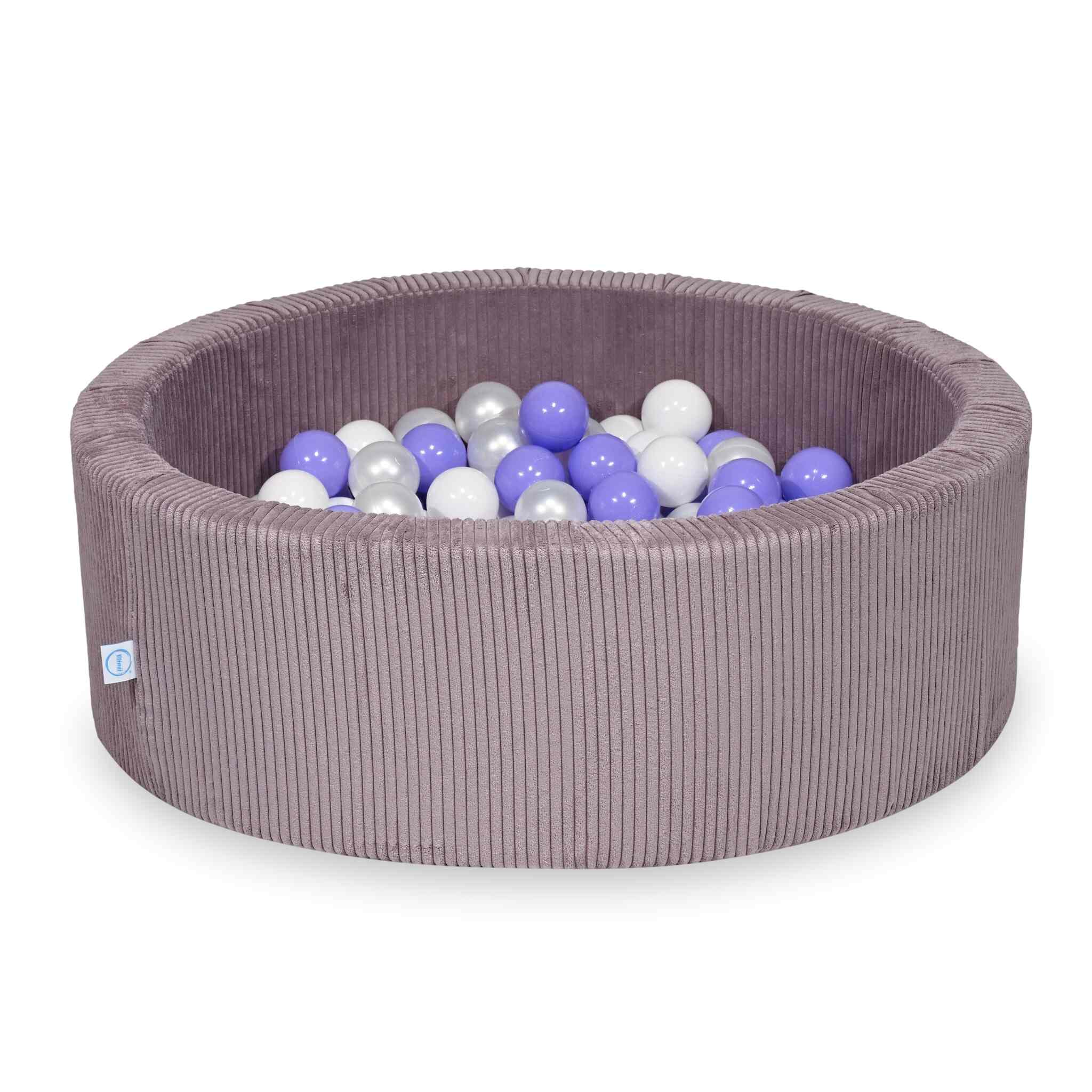 Schaumstoffspielbereich mit rundem, geripptem, lavendelfarbenem Pool (90 x 30 cm) + 5 Spielelementen + 200 Bällen