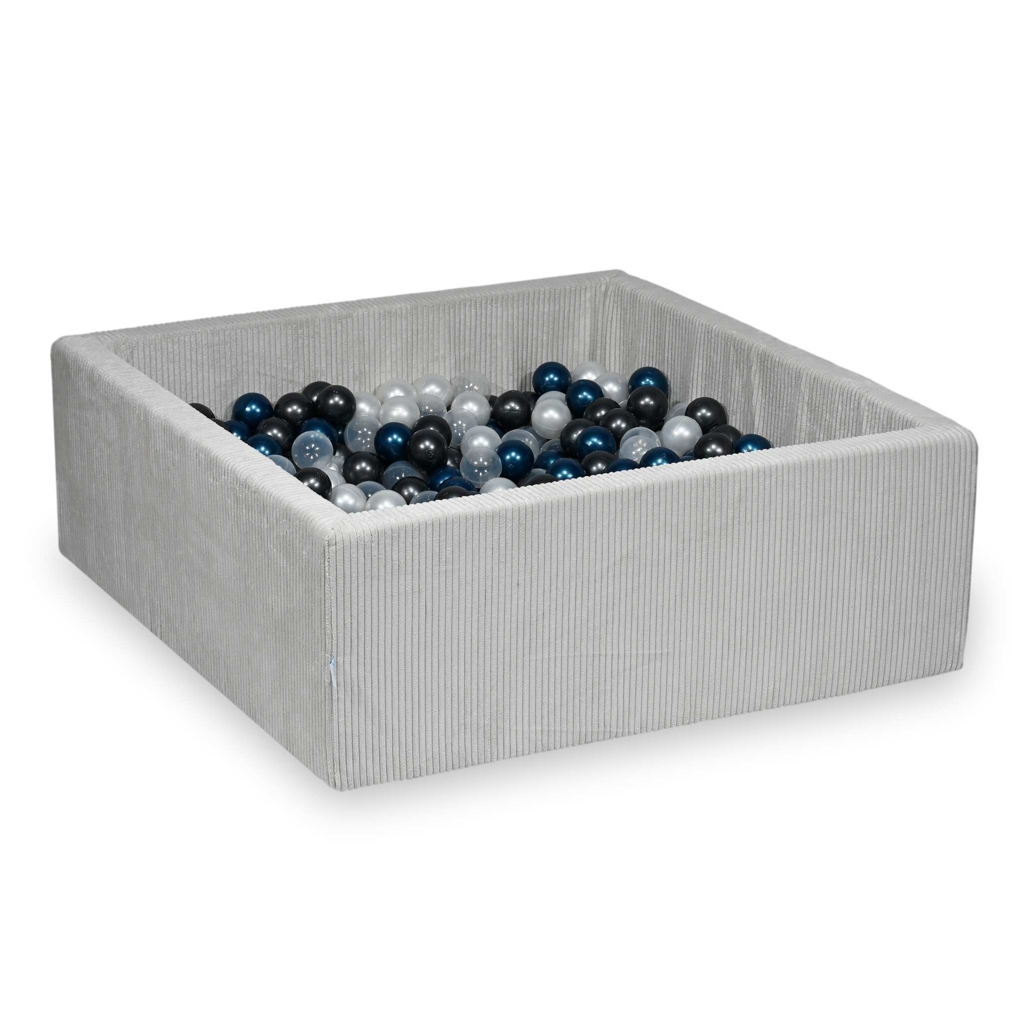 Piscine à balles carrée 110x110x40 cm en velours côtelé Gris, 600 balles