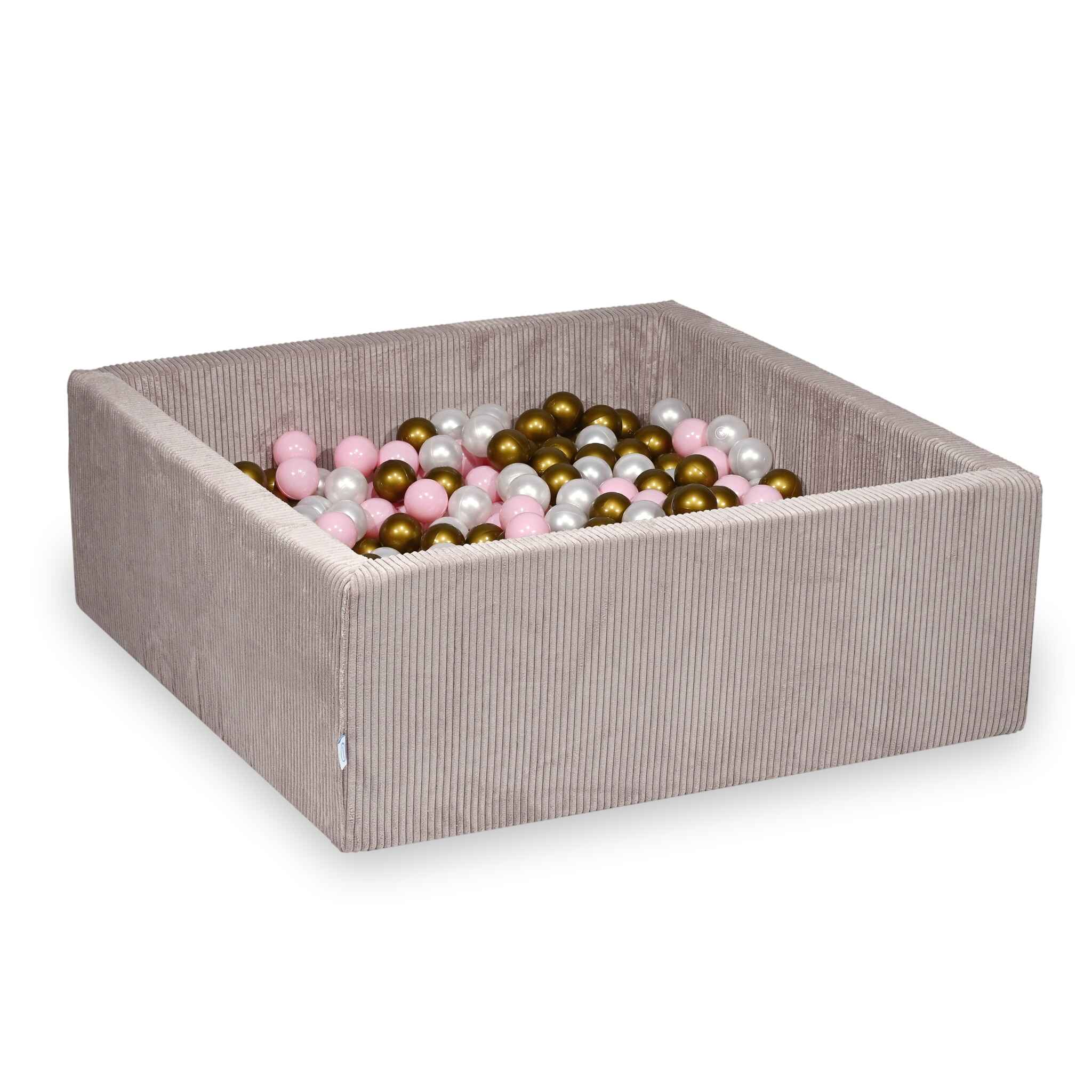 Piscine à balles carrée 110x110x40 cm en velours côtelé Rose clair, 600 balles