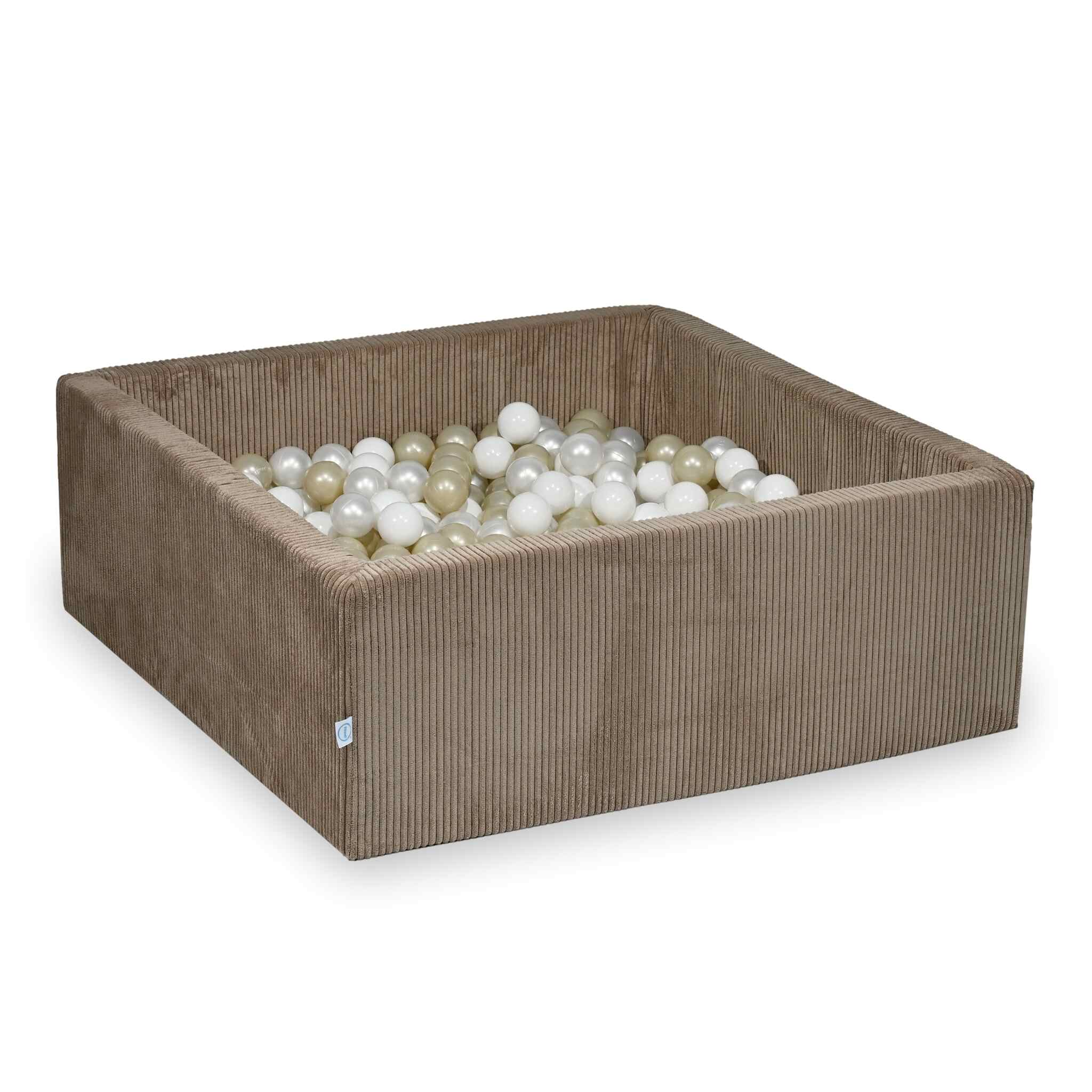 Piscine à balles carrée 110x110x40 cm en velours côtelé Toffee, 600 balles