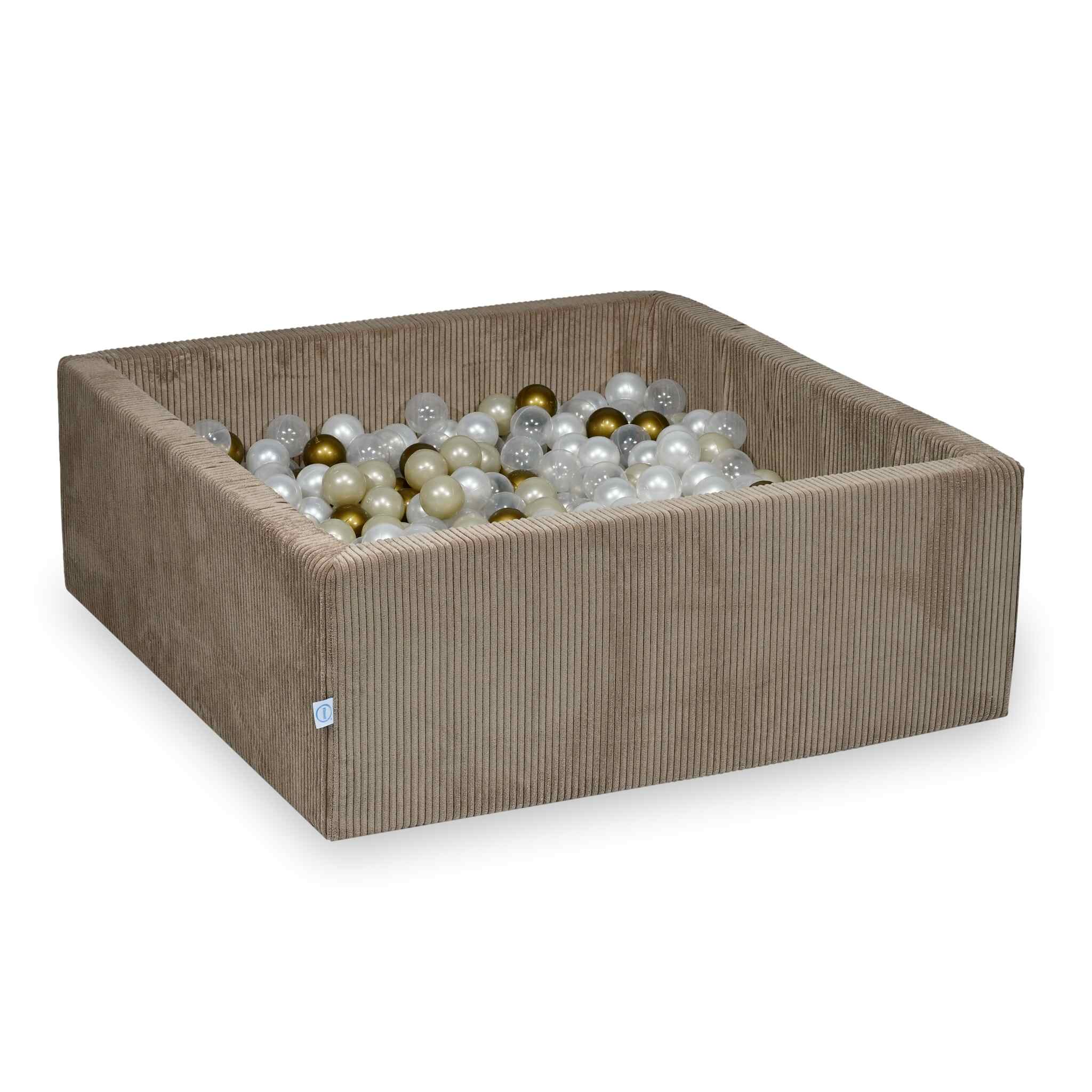Piscine à balles carrée 110x110x40 cm en velours côtelé Toffee, 600 balles