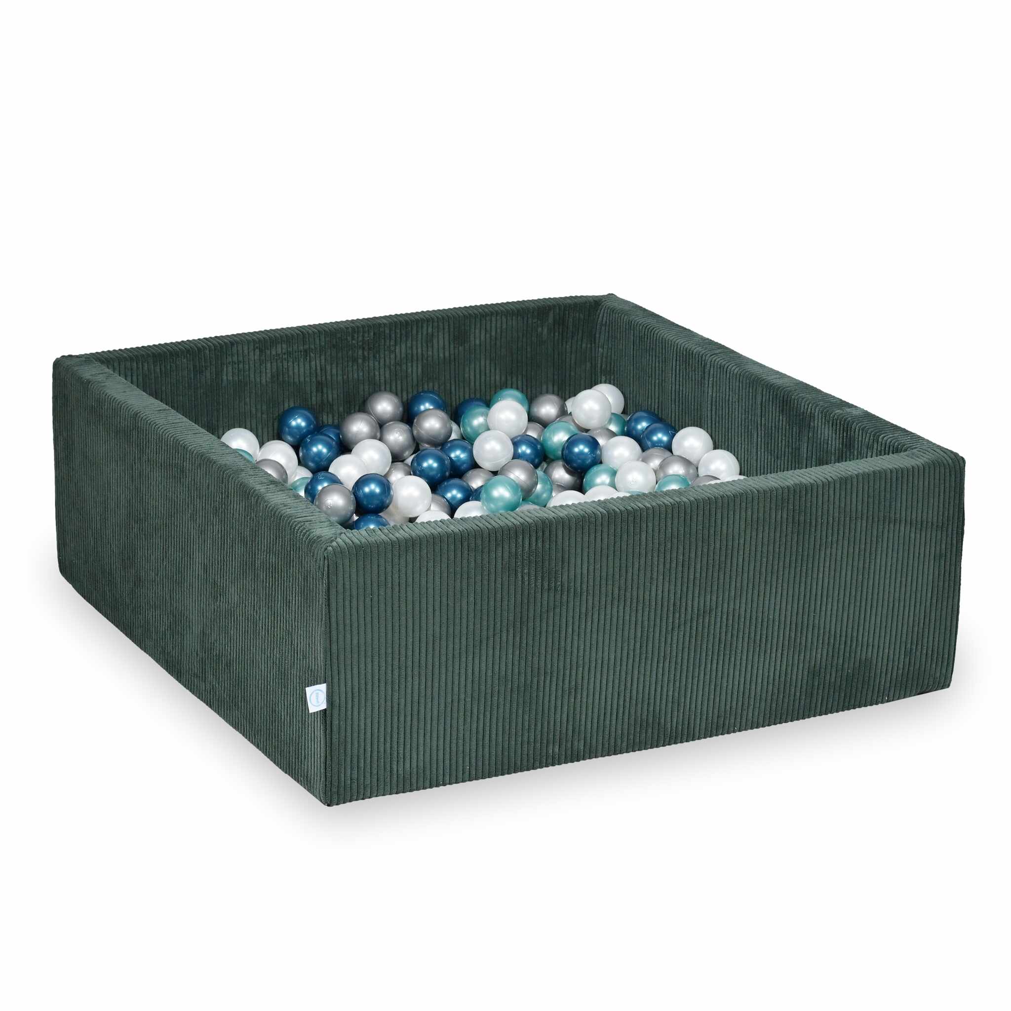 Piscine à balles carrée 110x110x40 cm en velours côtelé Vert, 600 balles