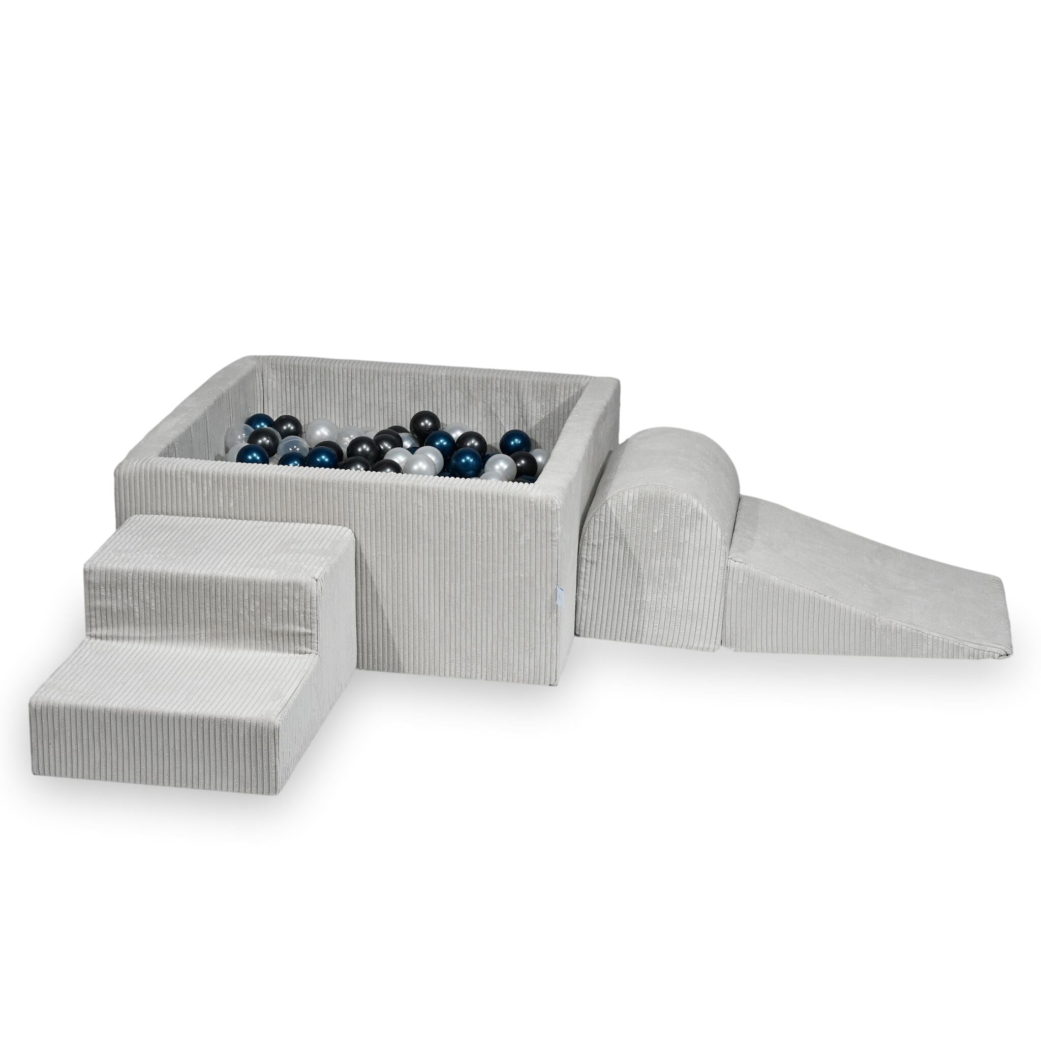 Schaumstoff-Spielbereich mit quadratischem Bällebad, Kinderspielset 90x90x40 cm, gerippt, grau + 400 Bälle