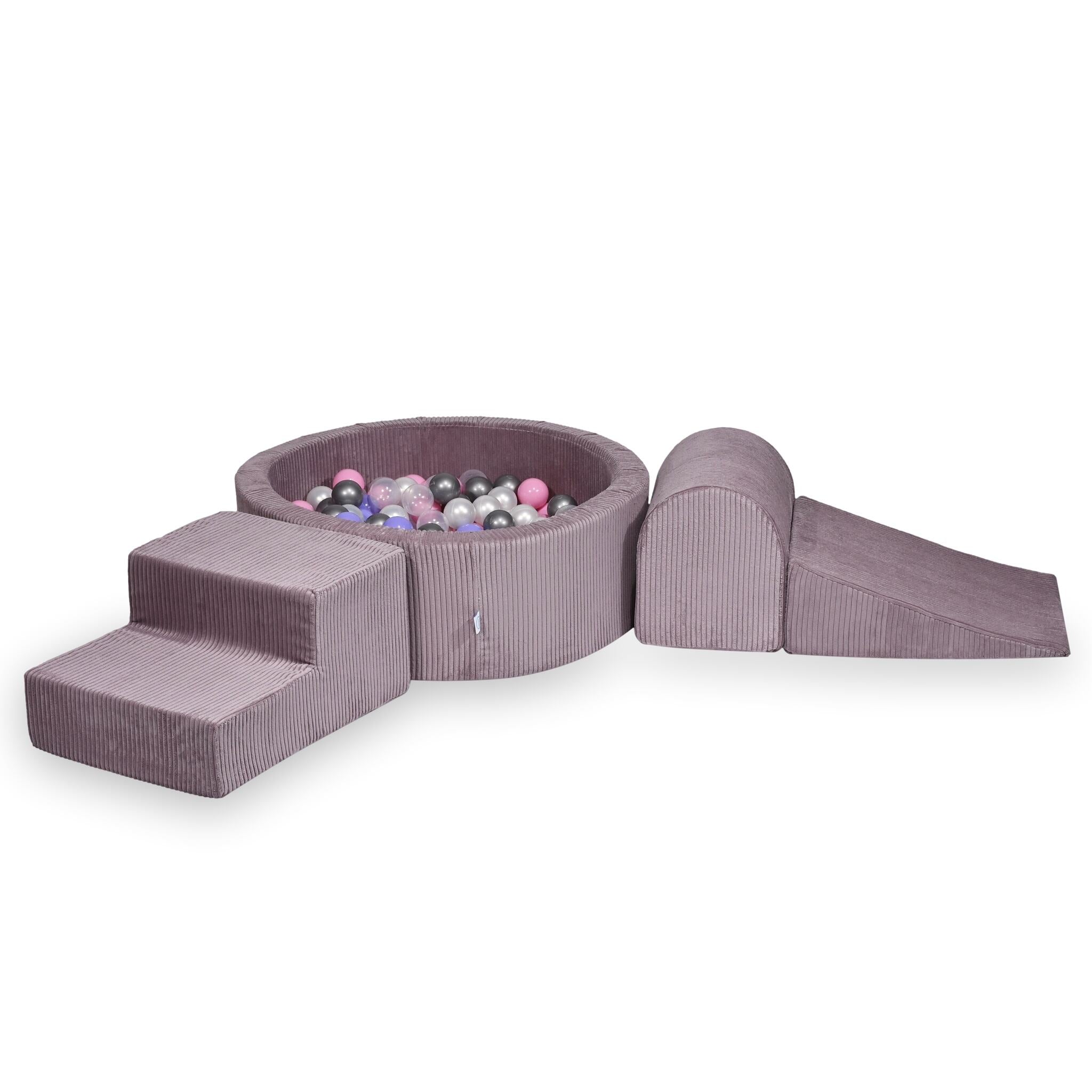 Schaumstoffspielbereich mit rundem, geripptem, lavendelfarbenem Pool (90 x 30 cm) + 200 Bällen