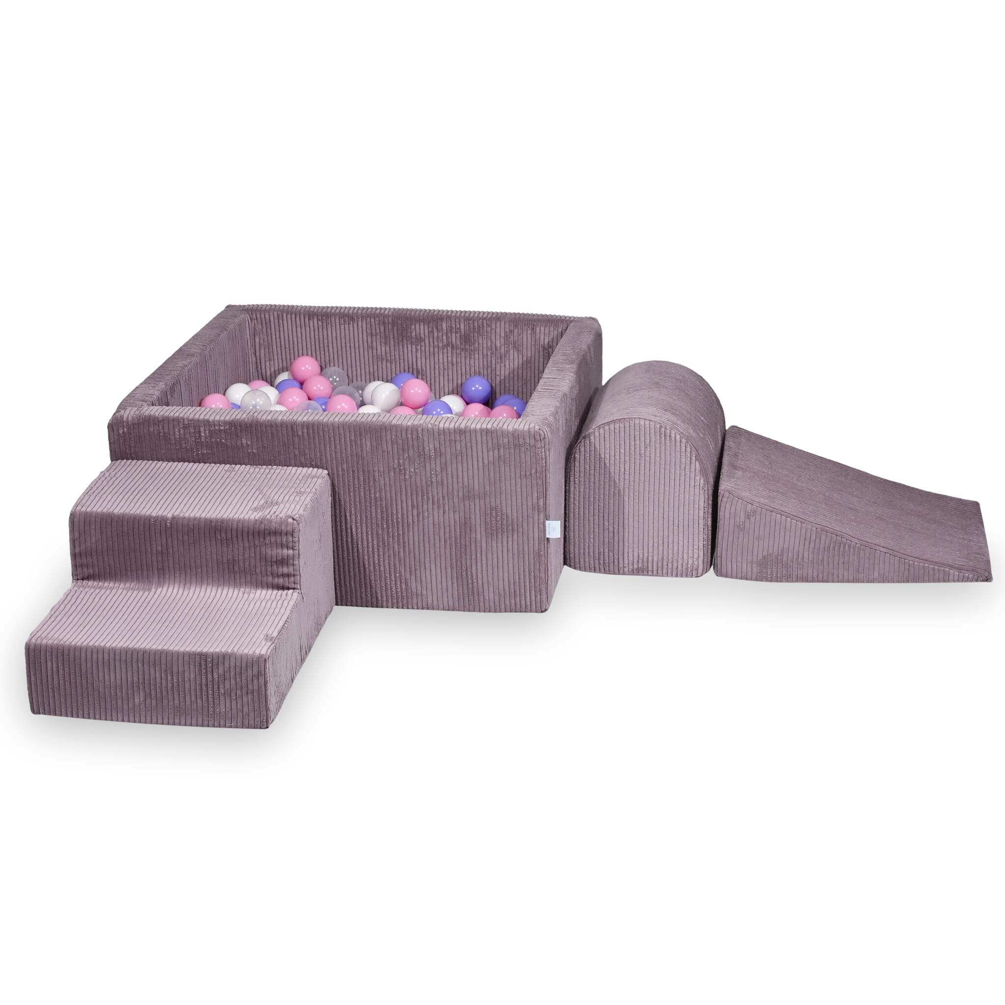 Schaumstoff-Spielbereich mit quadratischem Bällebad, Kinderspielset 90x90x40 cm, gerippt, lavendelfarben + 400 Bälle