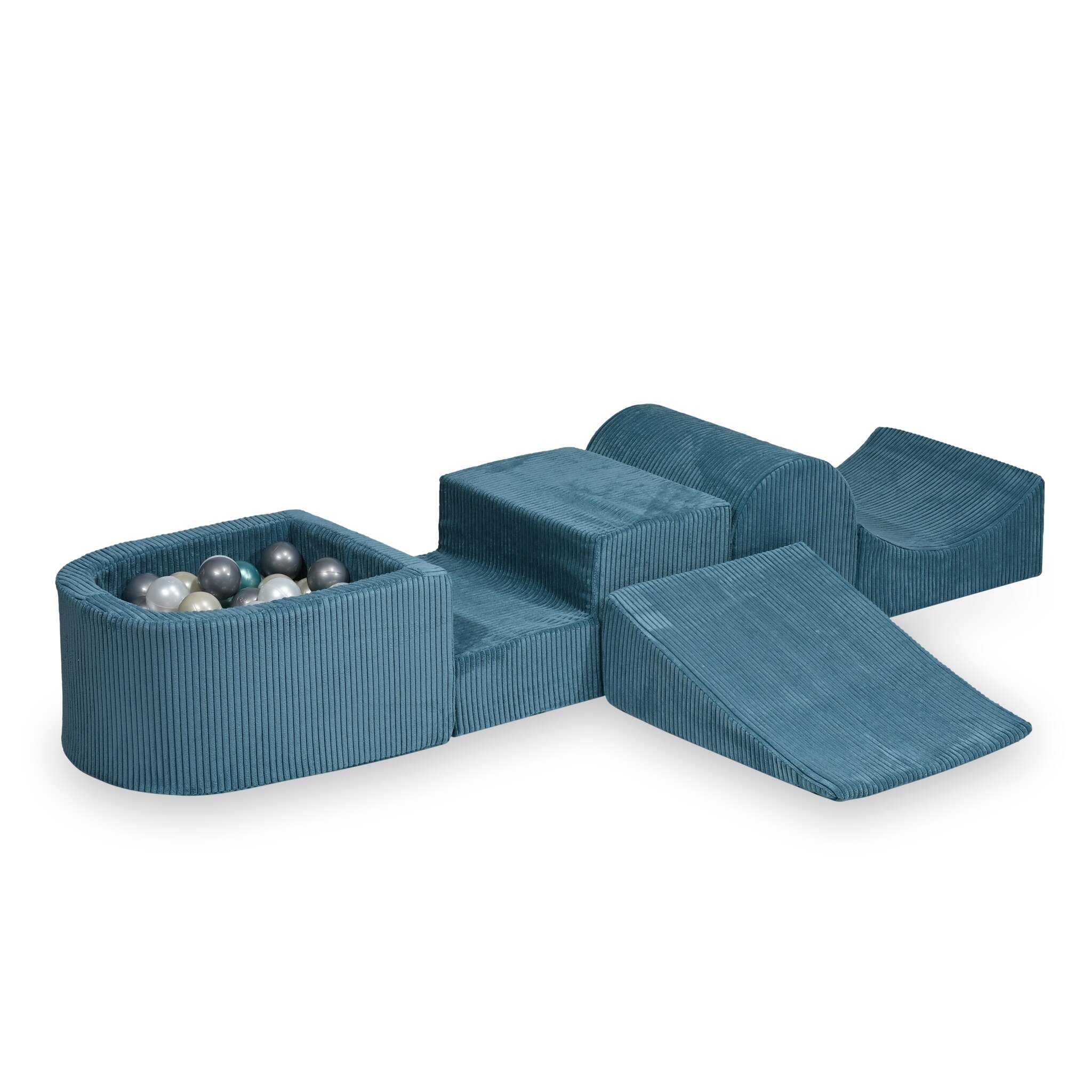 Schaumstoffspielbereich mit Hügel und blauem Mikrorippenbecken + 100 Bälle