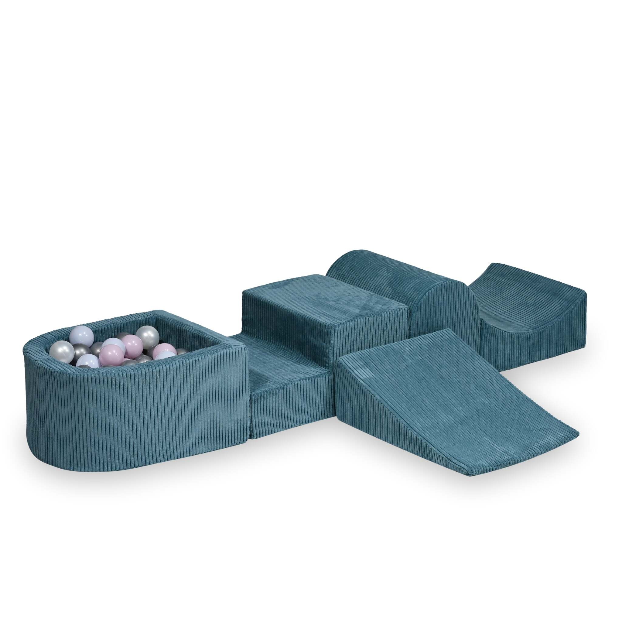 Schaumstoffspielbereich mit Hügel und blauem Mikrorippenbecken + 100 Bälle