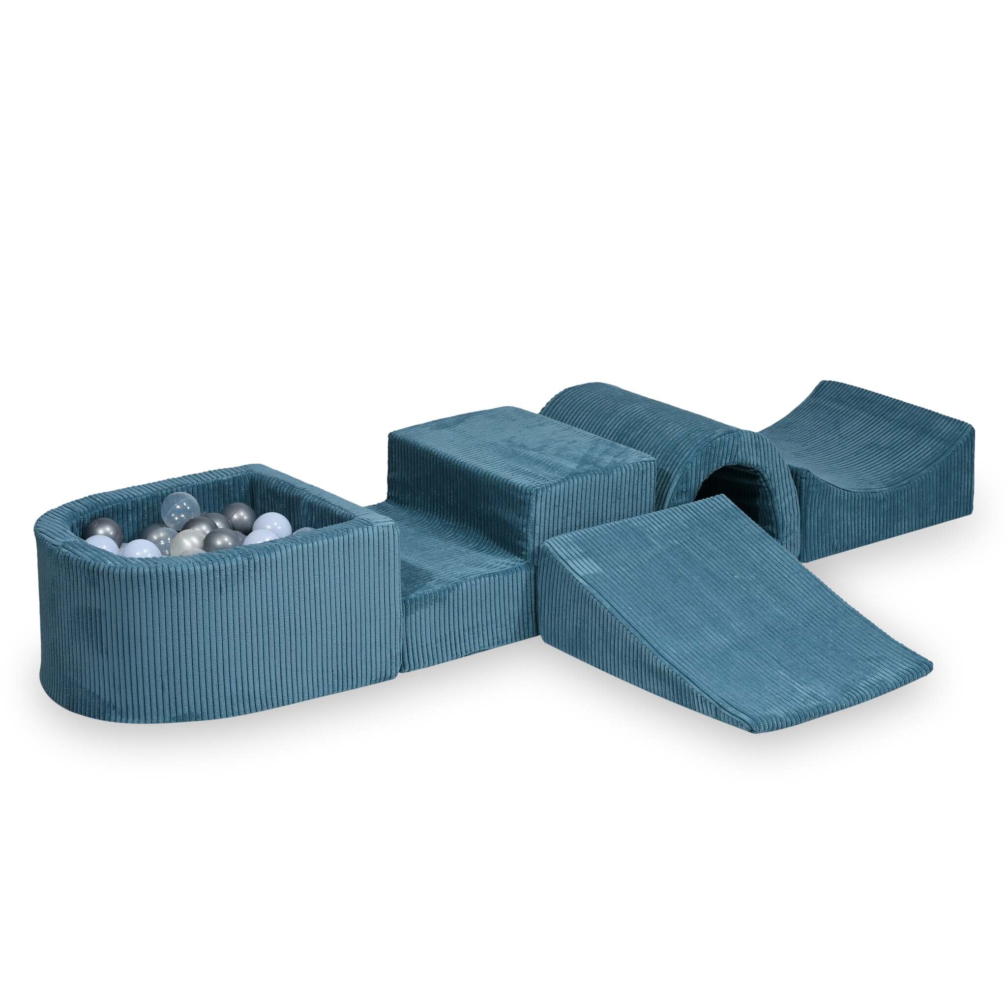 Schaumstoffspielbereich mit Brücke und blauem Mikrorippenbecken + 100 Bälle