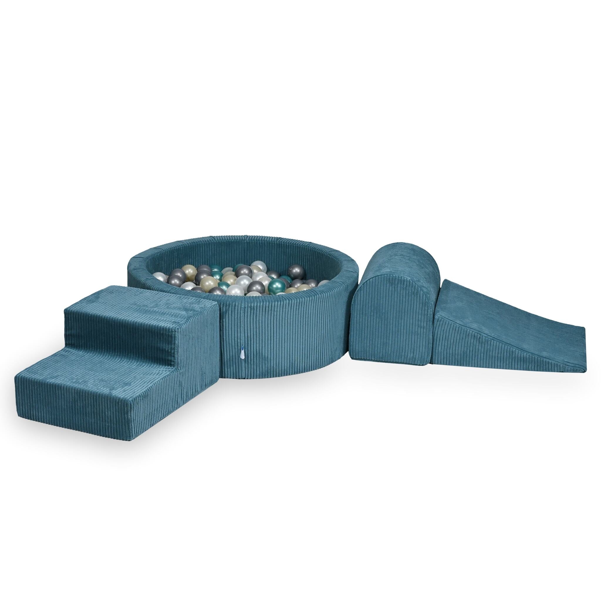 Schaumstoffspielbereich mit rundem, 90x30 cm großem, blau geripptem Pool + 200 Bällen