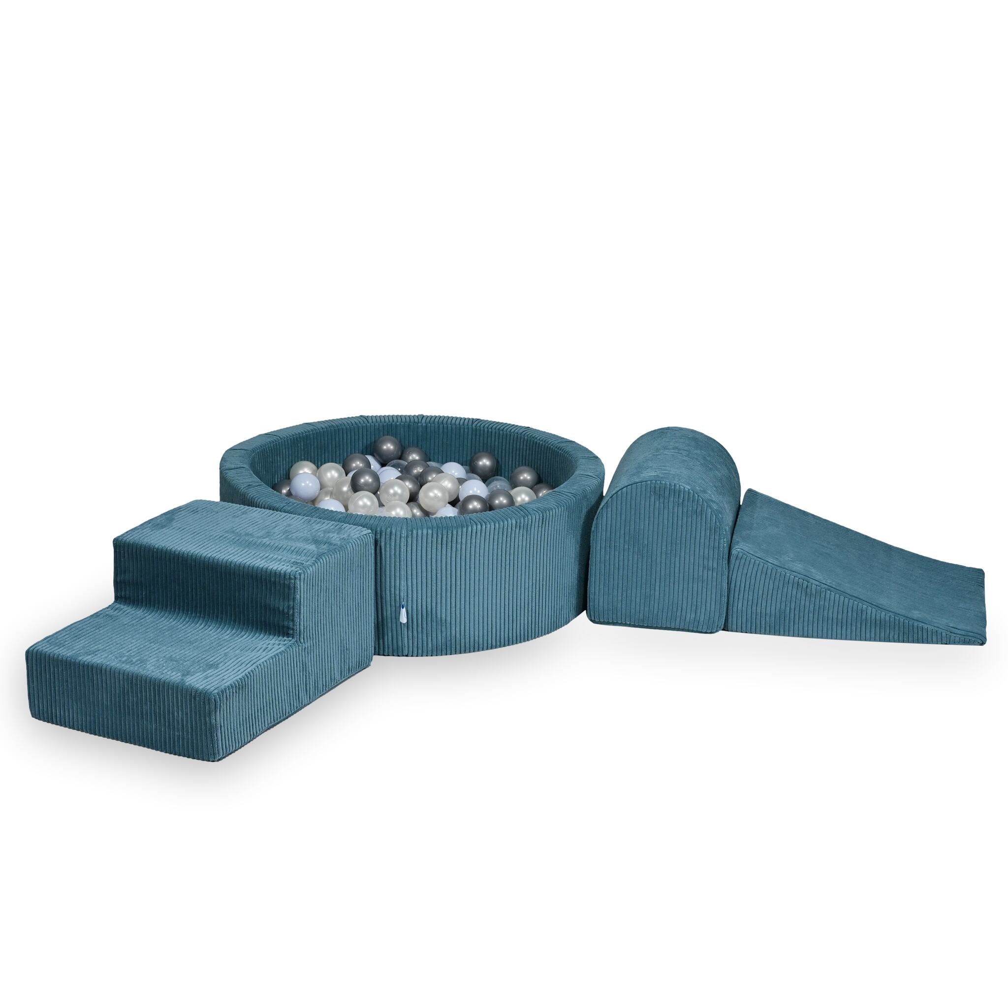 Schaumstoffspielbereich mit rundem, 90x30 cm großem, blau geripptem Pool + 200 Bällen