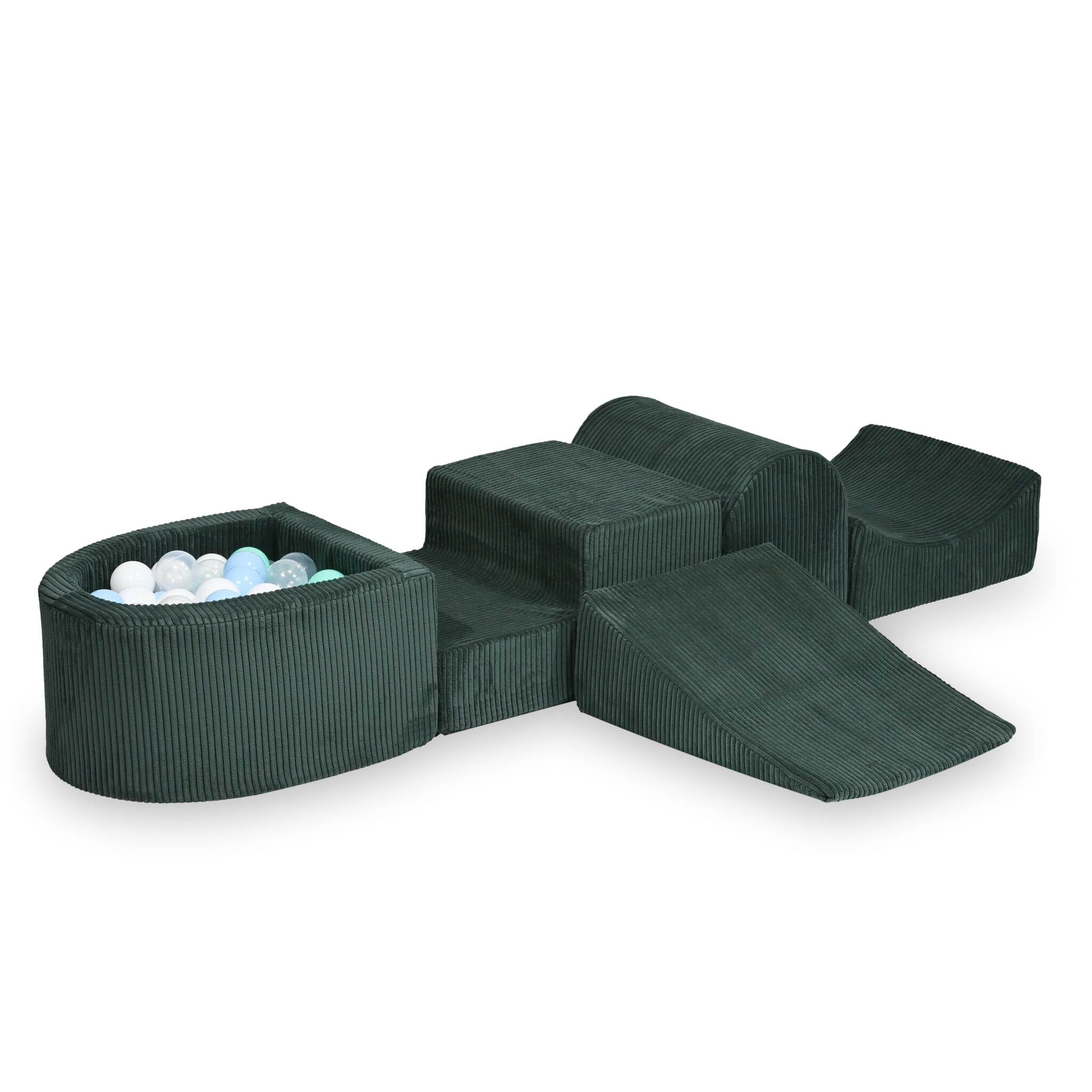 Aire de jeux en mousse avec colline et piscine micro côtelé vert + 100 balles