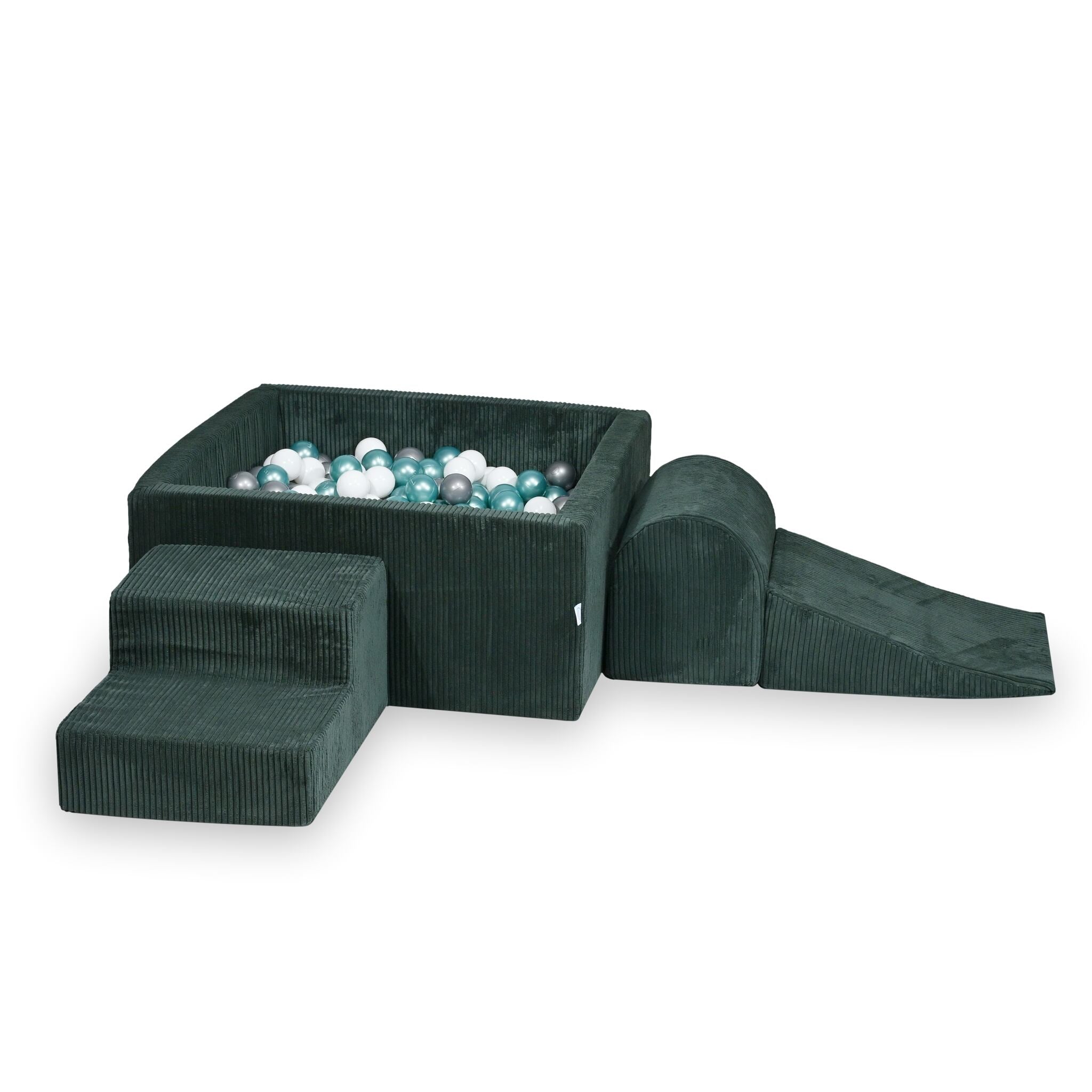 Schaumstoff-Spielbereich mit quadratischem Bällebad, Kinderspielset 90x90x40 cm, gerippt, grün + 400 Bälle
