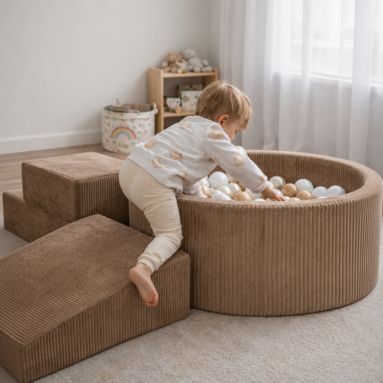 Foam play area with round pool 90x30 corduroy toffee +200 balls