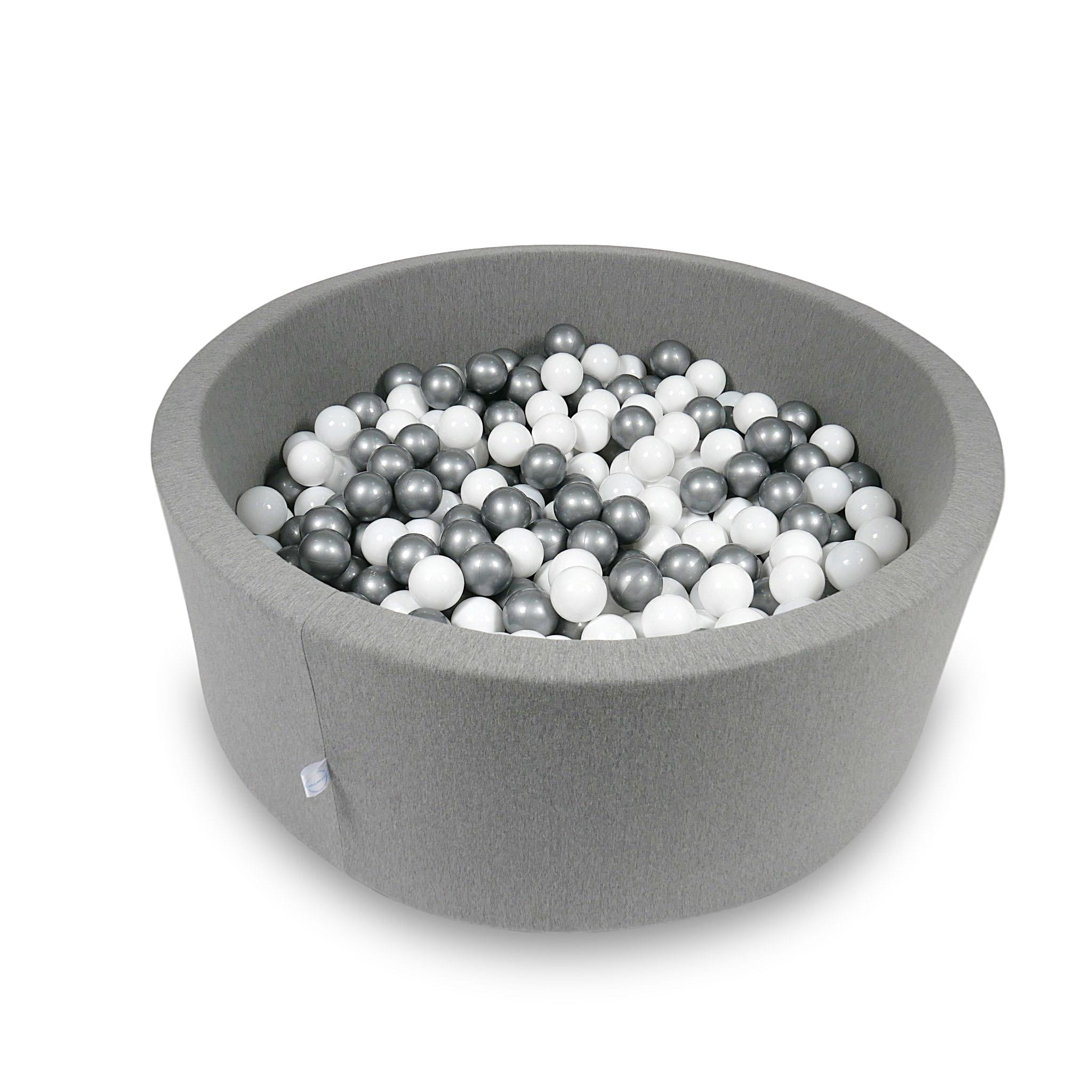 Graues Bällebad 110x40cm mit 500 Bällen (Weiß, Silber)
