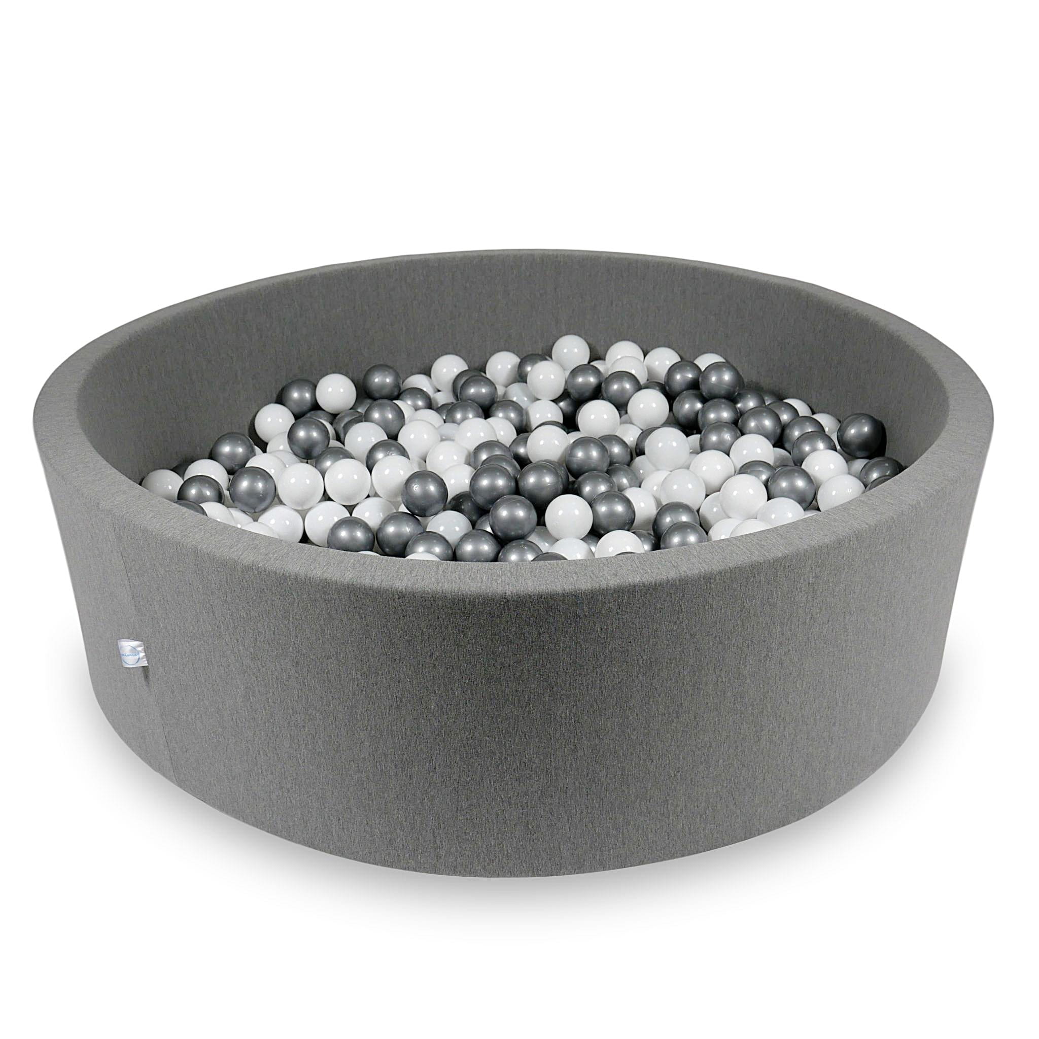 Graues Bällebad 130x40cm mit 700 Bällen (Weiß, Silber)