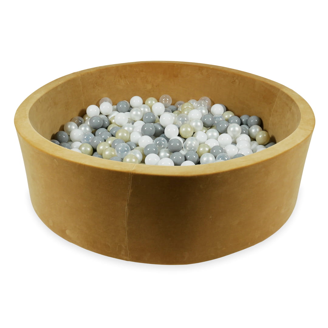 Mimii-Piscine-à Balles-130x40-Velvet-Soft-Carmel-avec-boules-700-pcs-beige-or-clair-or-noir