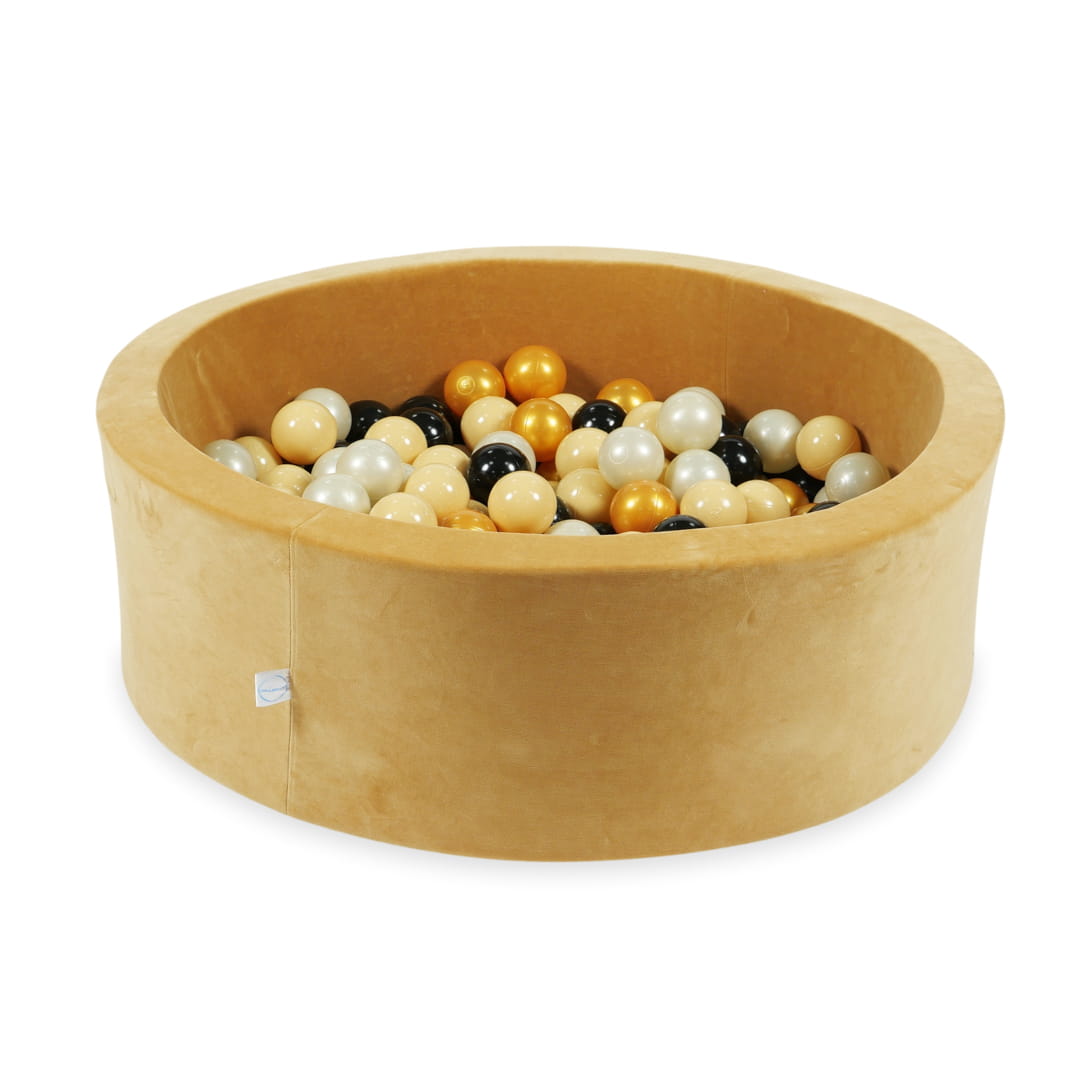 Mimii-Piscine-à Balles-90x30-Velvet-Soft-Carmel-avec-boules-200pcs-beige-or-clair-or-noir