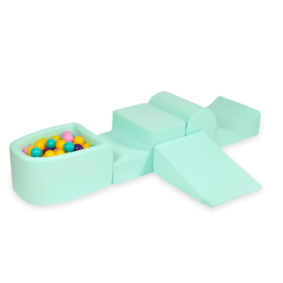Schaumstoffspielbereich mit Hügel und Mini-Minzbecken + 100 Bälle (lila, puderrosa, türkis, gelb)