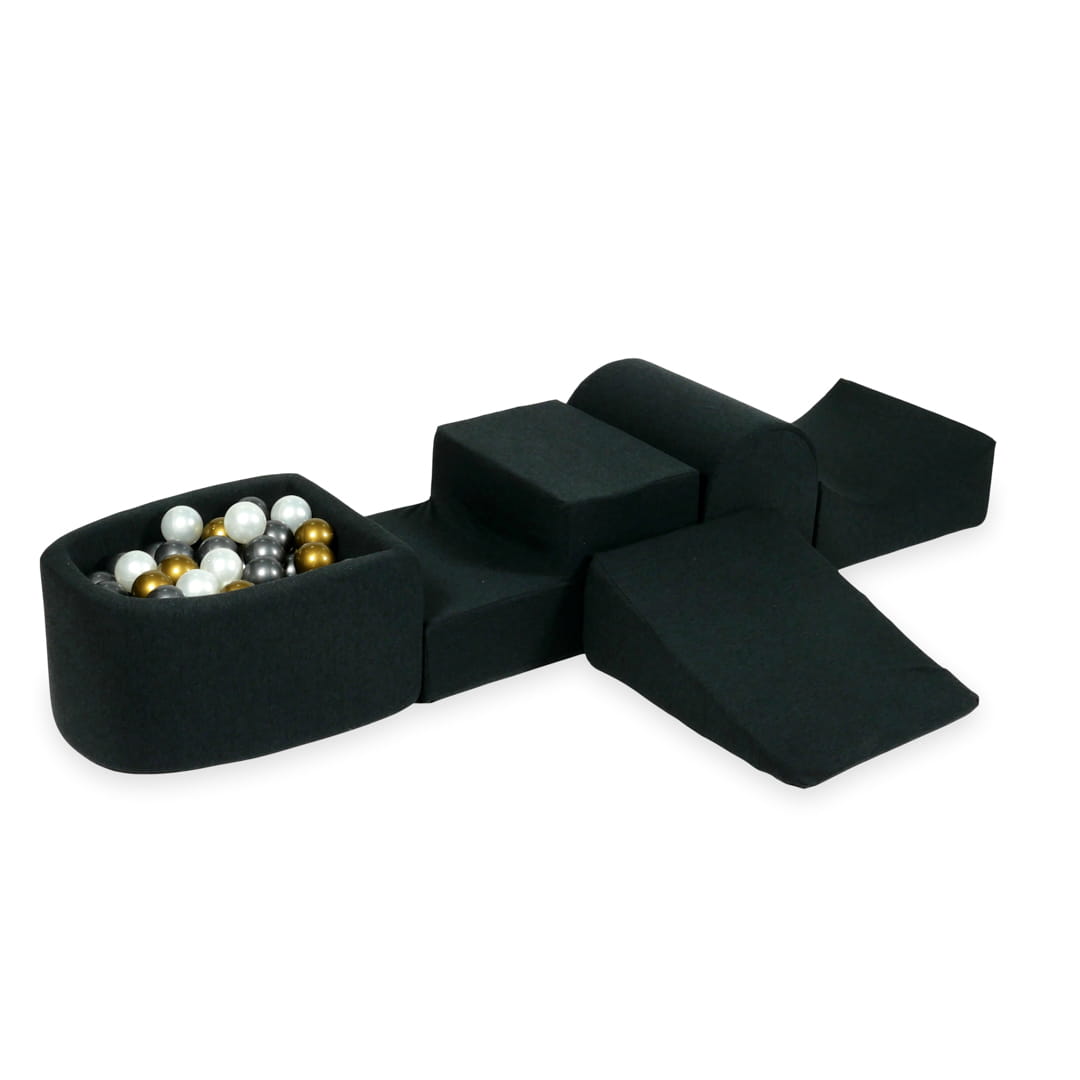 Schaumstoffspielbereich mit Hügel und Mikrographitbecken + 100 Bälle (Altgold, Metallic-Graphit, Perlmutt)