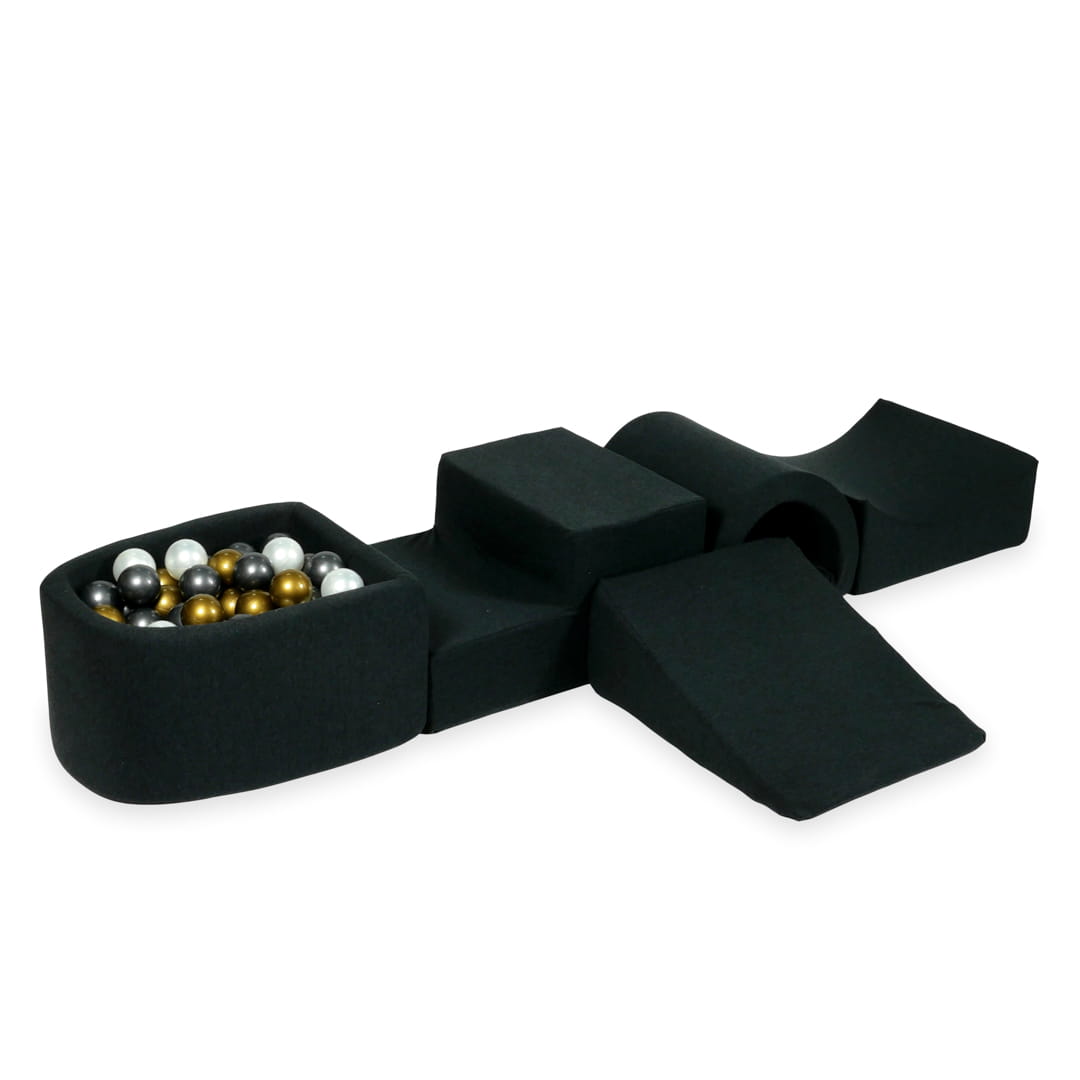 Schaumstoffspielbereich mit Brücke und Mikrographitbecken + 100 Bälle (Altgold, Metallic-Graphit, Perlmutt)