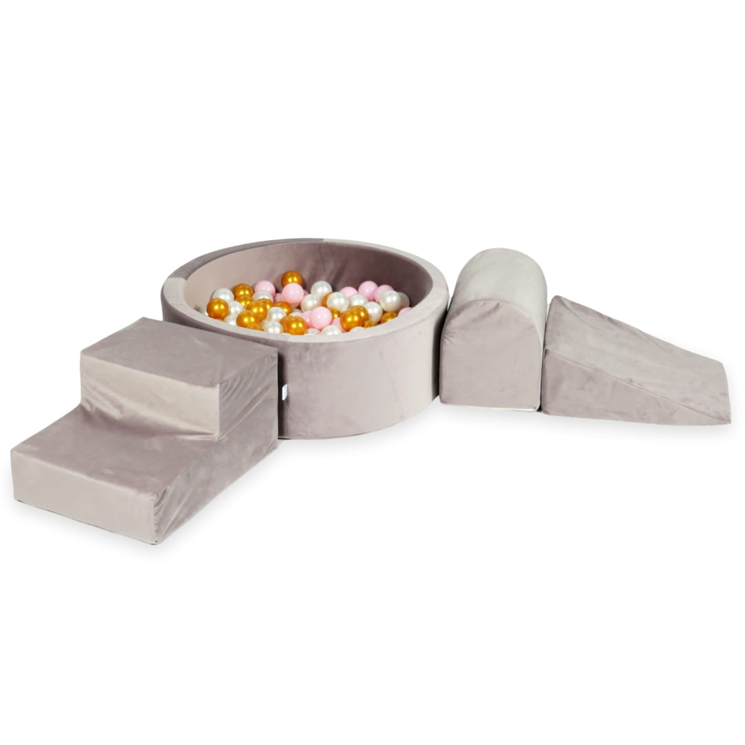 Schaumstoffspielbereich mit rundem, 90x30 cm großem, samtfarbenem, lilafarbenem Pool + 200 Bällen (gold, hellrosa, perlmuttfarben)