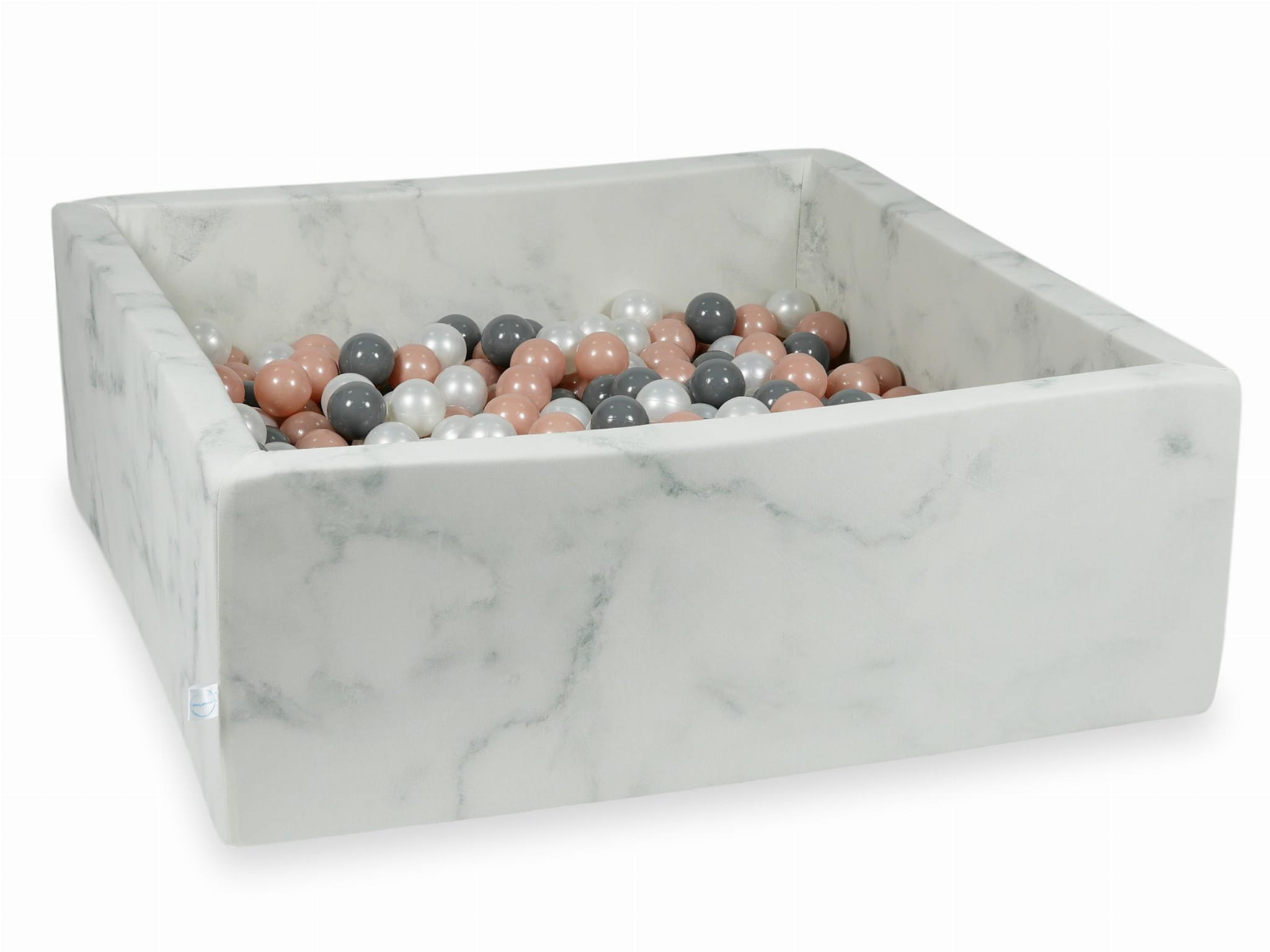Bällebad aus Marmor, 110x110x40 cm, mit 600 Bällen (Roségold, Grau, Perlmutt)