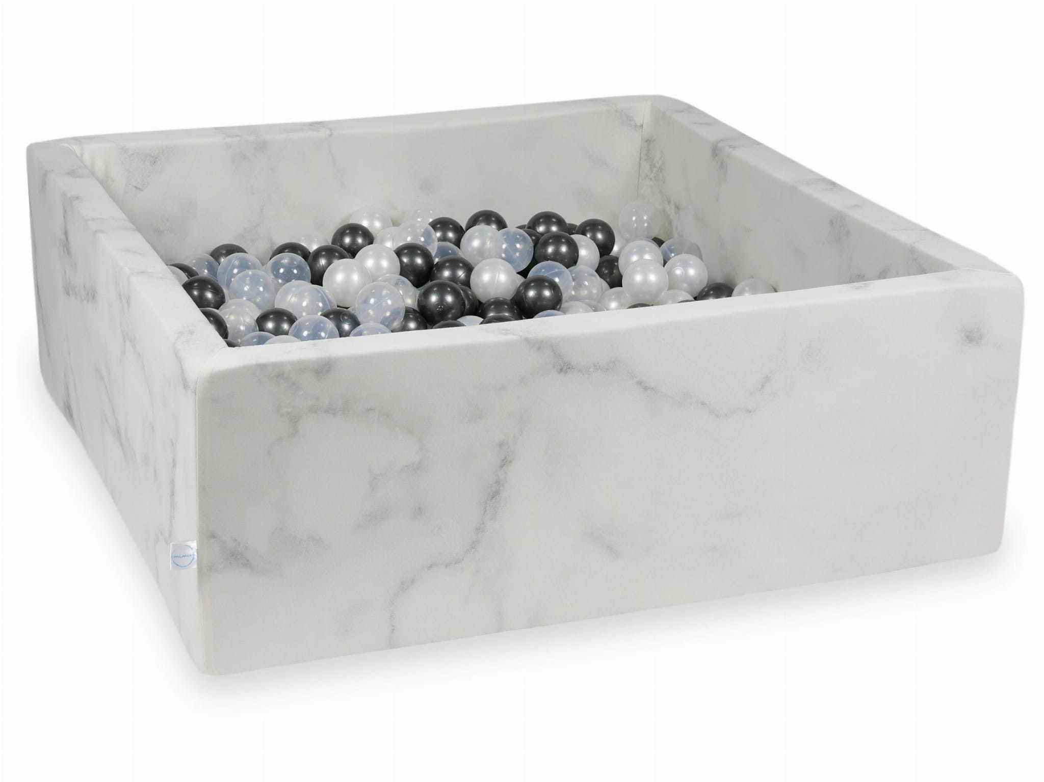 Kugelbad aus Marmor, 110 x 110 x 40 cm, mit 600 Kugeln (metallic Graphit, Perlmutt, transparent)