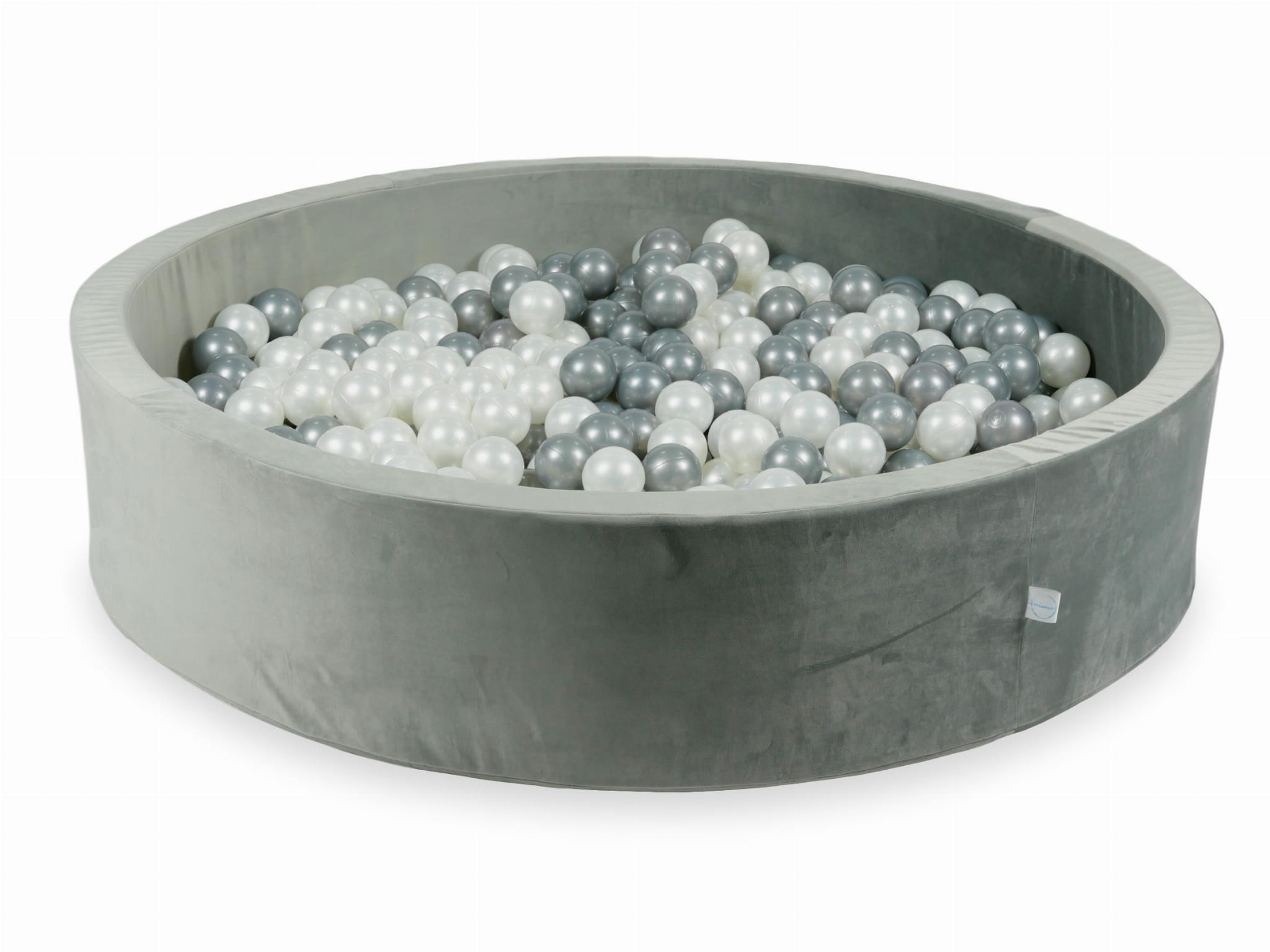 130x30 Samtgraues Bällebad mit 600 Bällen (Perlmutt, Silber)
