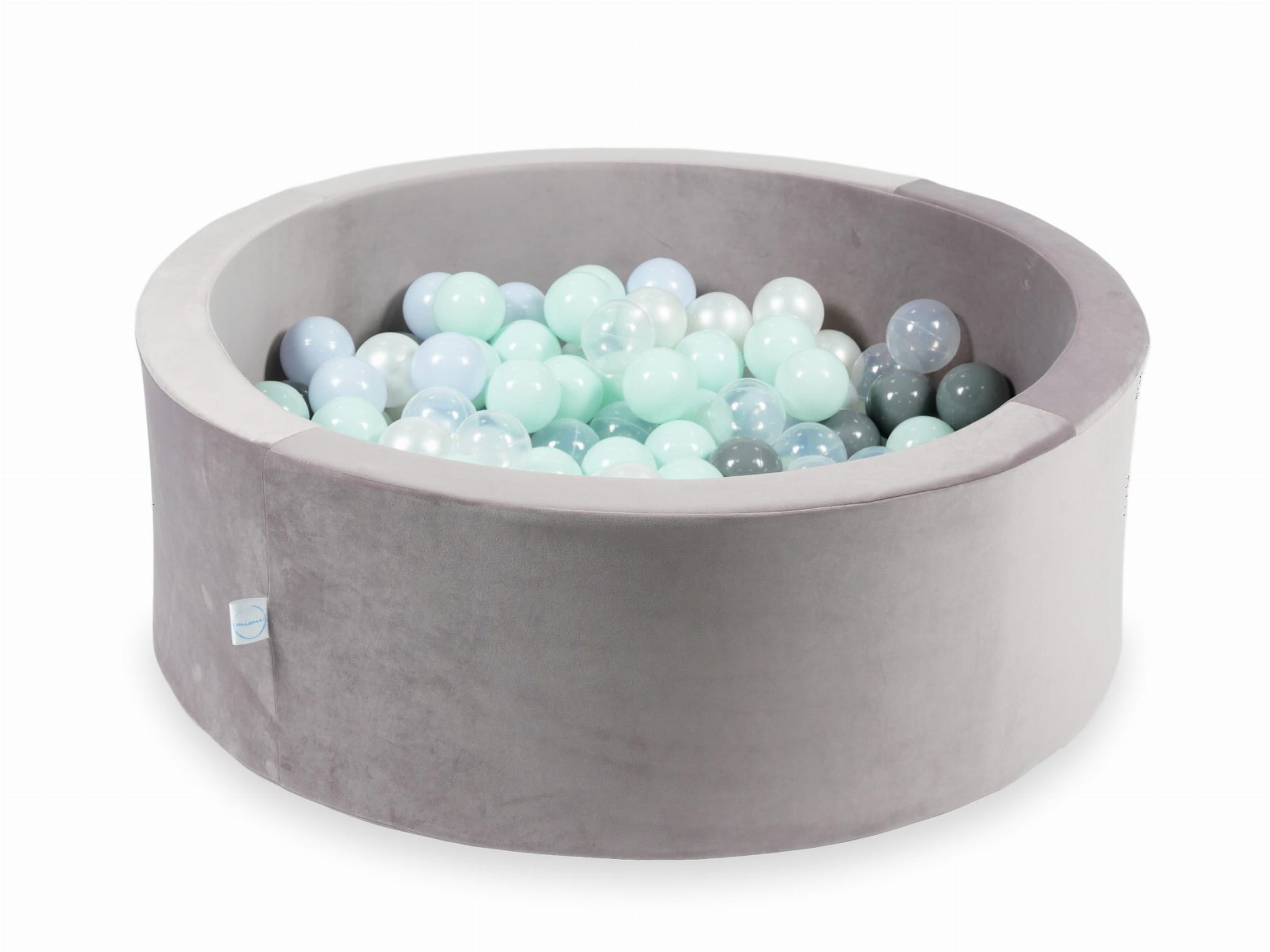 90x30 Samt-Bällebad in Flieder mit 200 Bällen (hellmint, hellblau, hellperlmutt, grau, transparent, perlmutt)