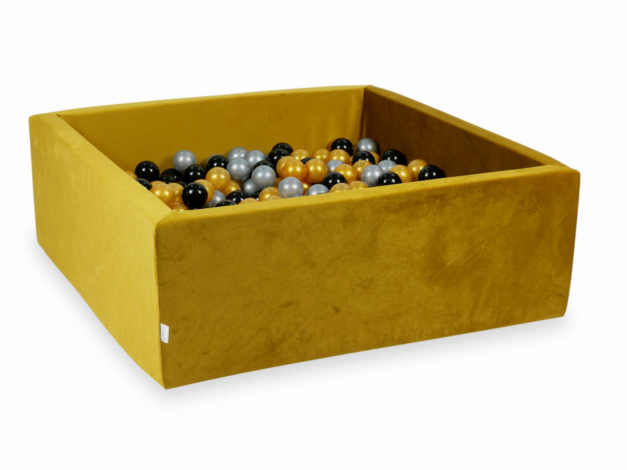 110x110x40 Samt-Gold-Bällebad mit 600 Bällen (silber, gold, schwarz)