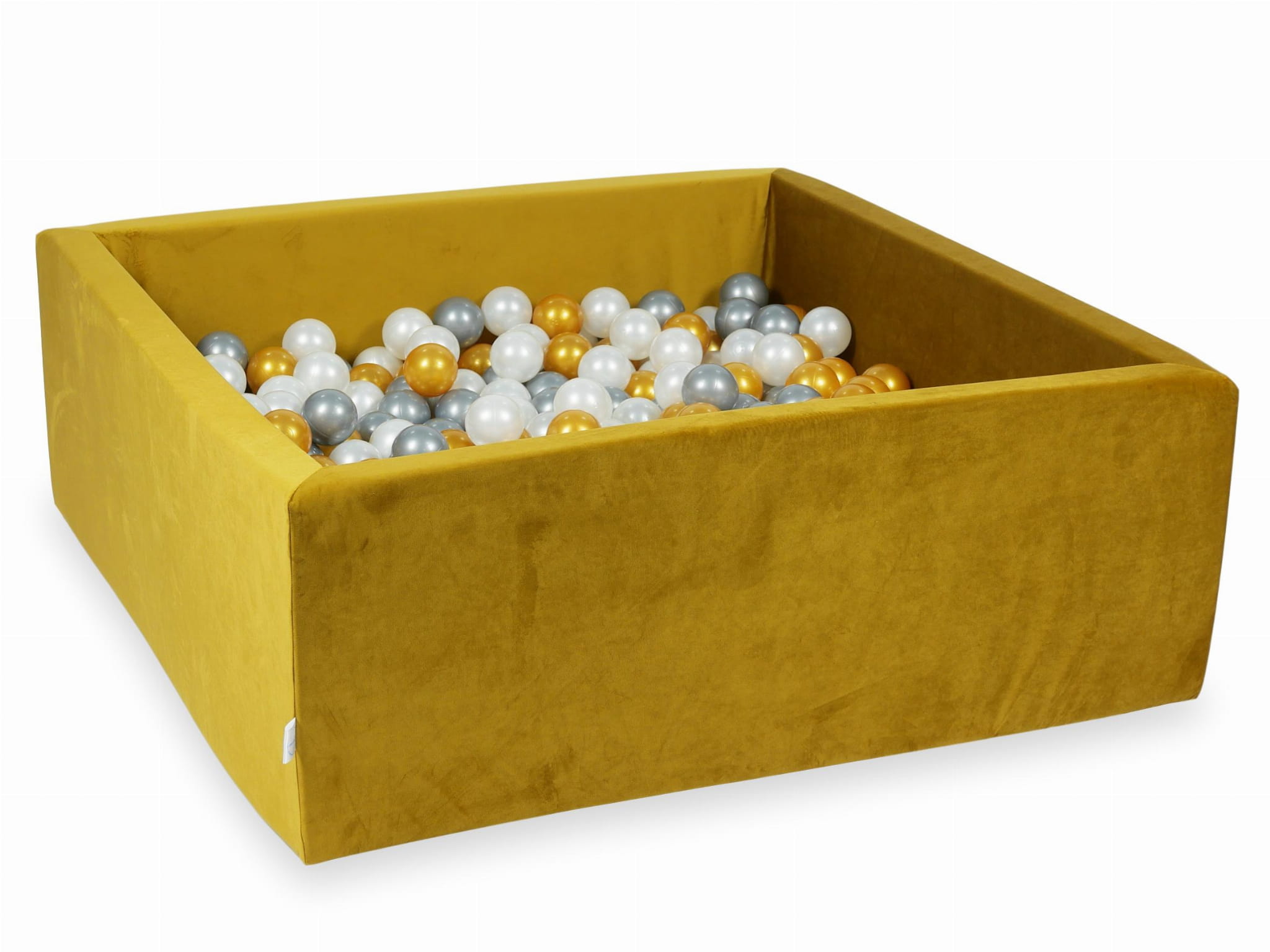 110x110x40 Samt-Gold-Bällebad mit 600 Bällen (Gold, Silber, Perlmutt)