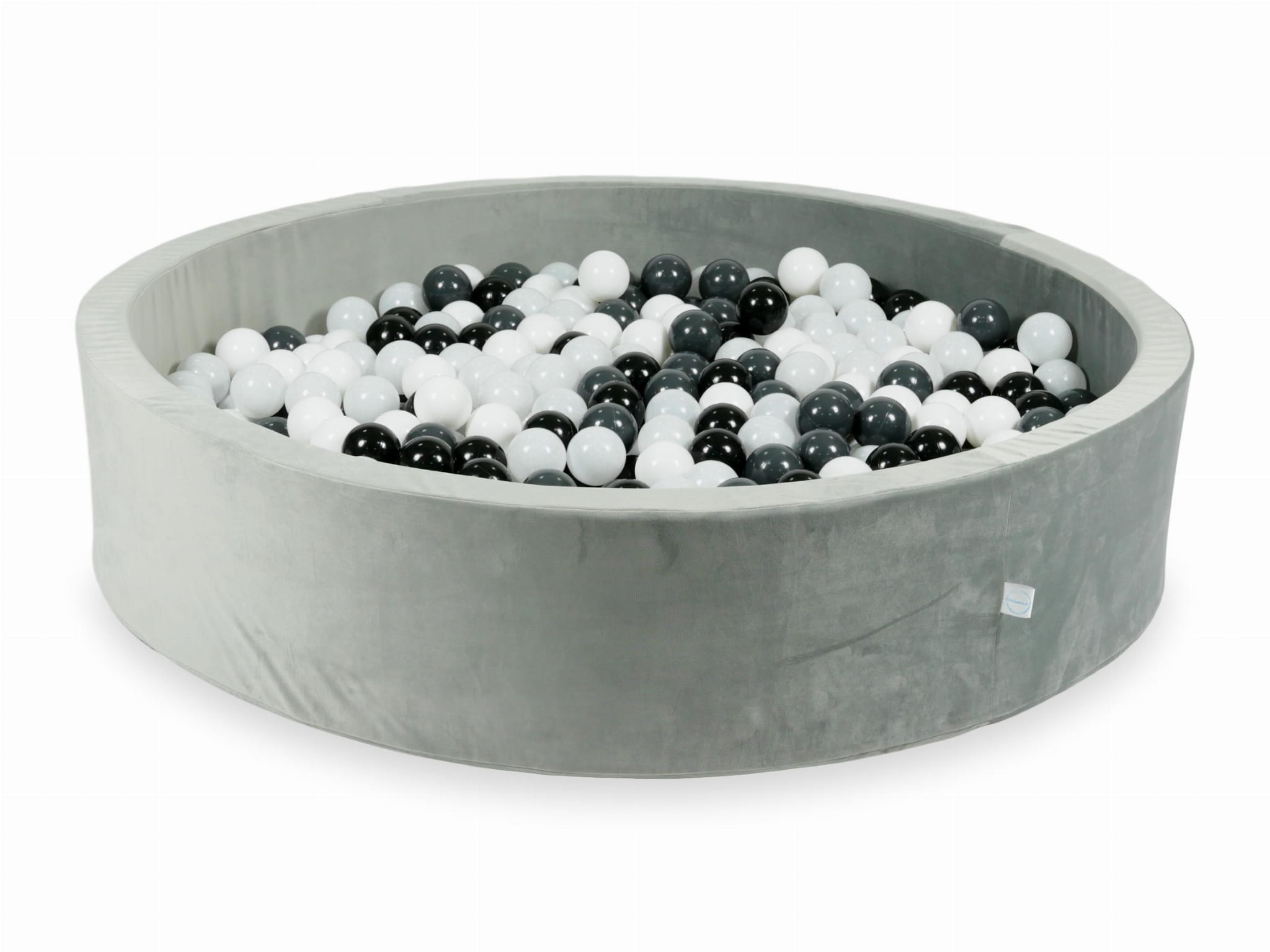 130x30 Samtgraues Bällebad mit 600 Bällen (Transparent, Weiß, Perlmutt, Hellrosa, Roségold)