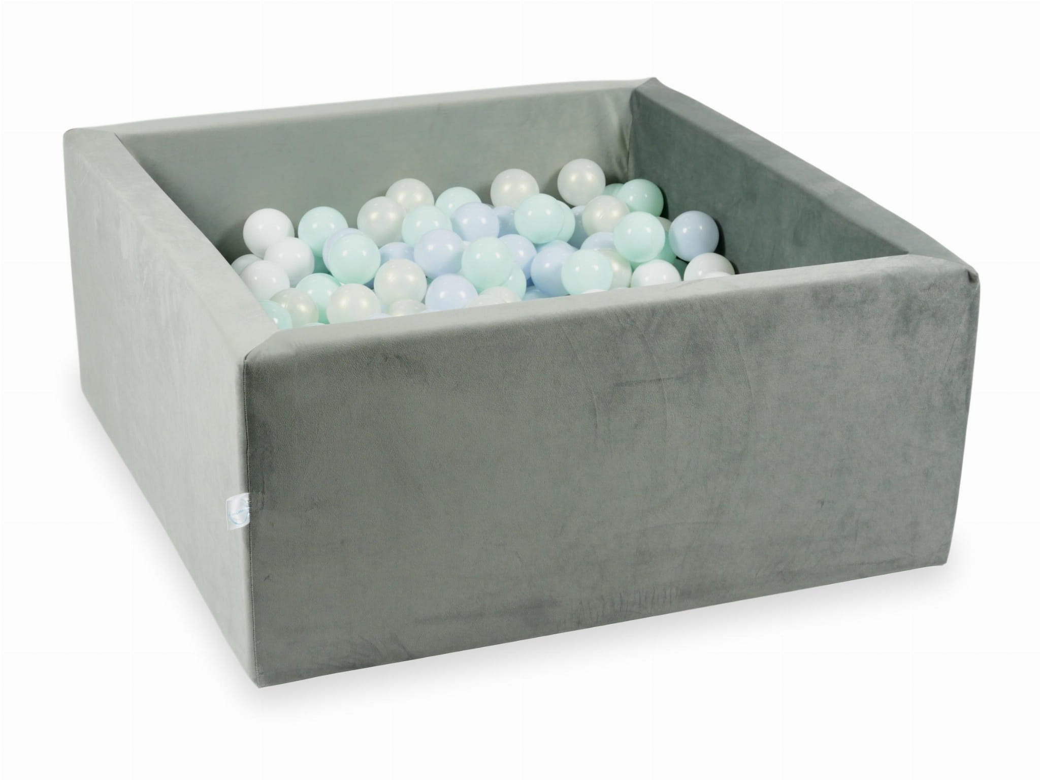 90x90x40 Samtgraues Bällebad mit 400 Bällen (Hellperlblau, Hellmint, Schimmernd, Weiß)