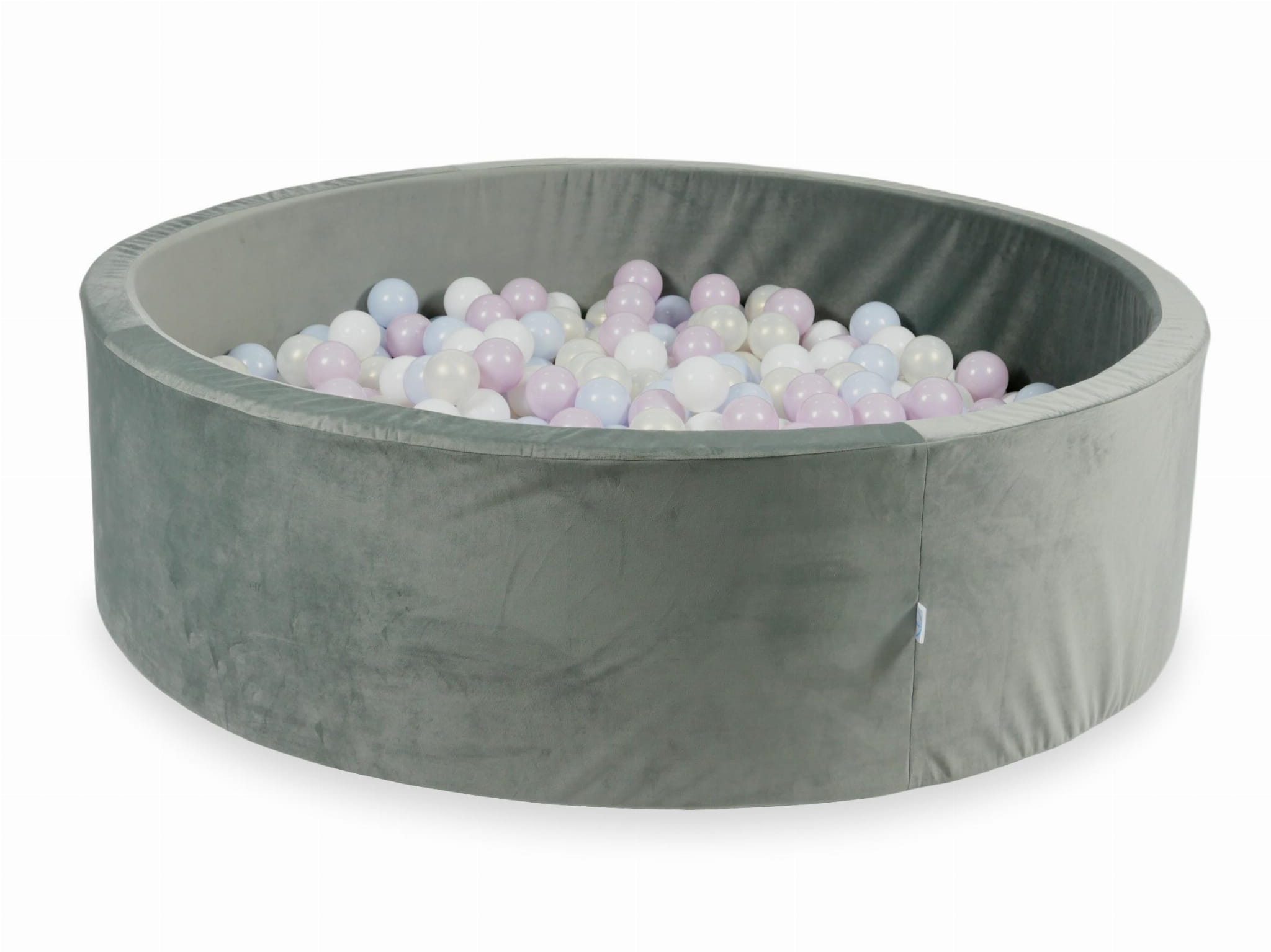 130x40 Samtgraues Bällebad mit 700 Bällen (hellperlmuttrosa, hellperlmuttblau, irisierend, weiß)
