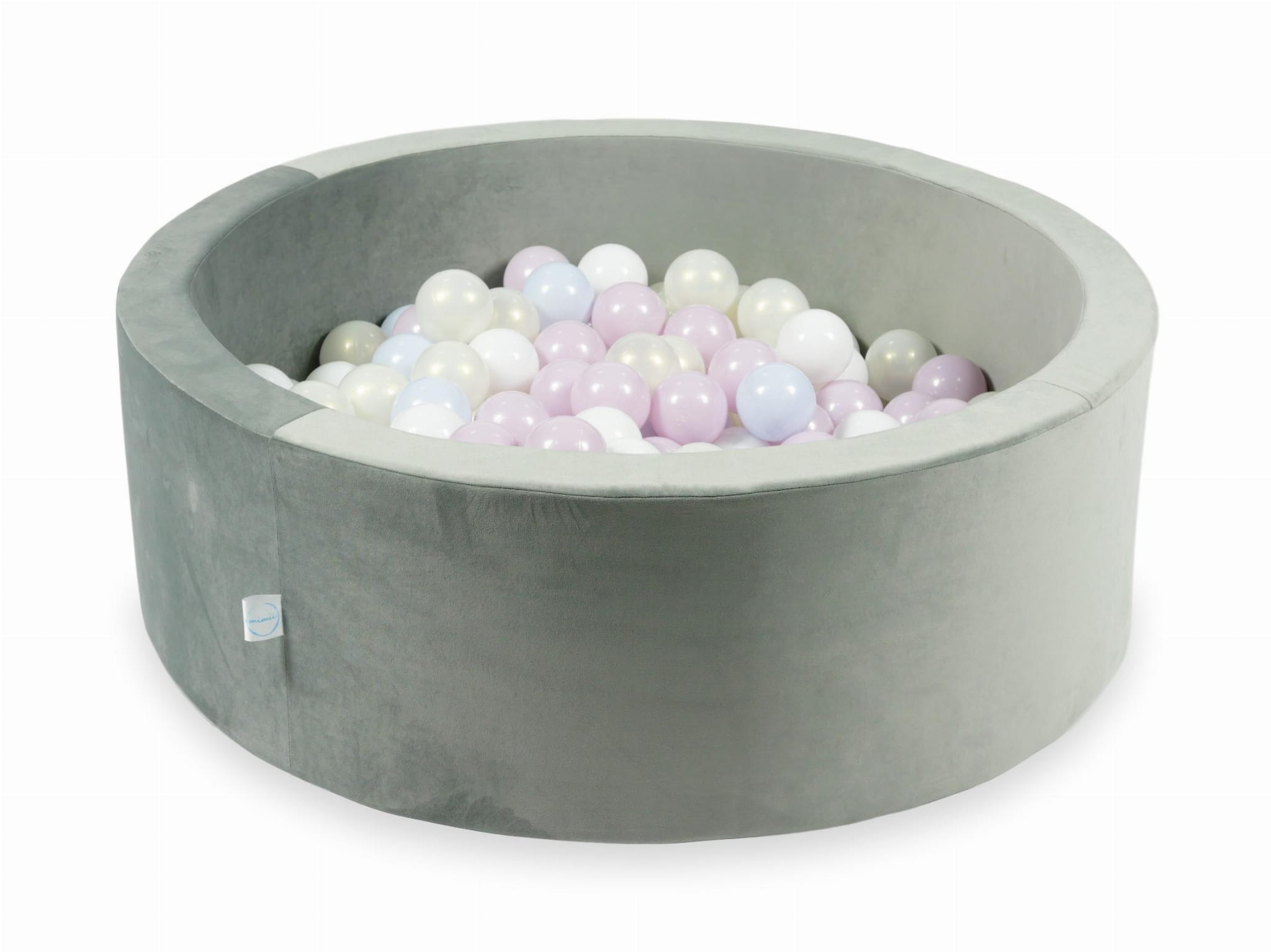 90x30 Samtgraues Bällebad mit 200 Bällen (Hellperlmuttrosa, Hellperlmuttblau, Irisierend, Weiß)