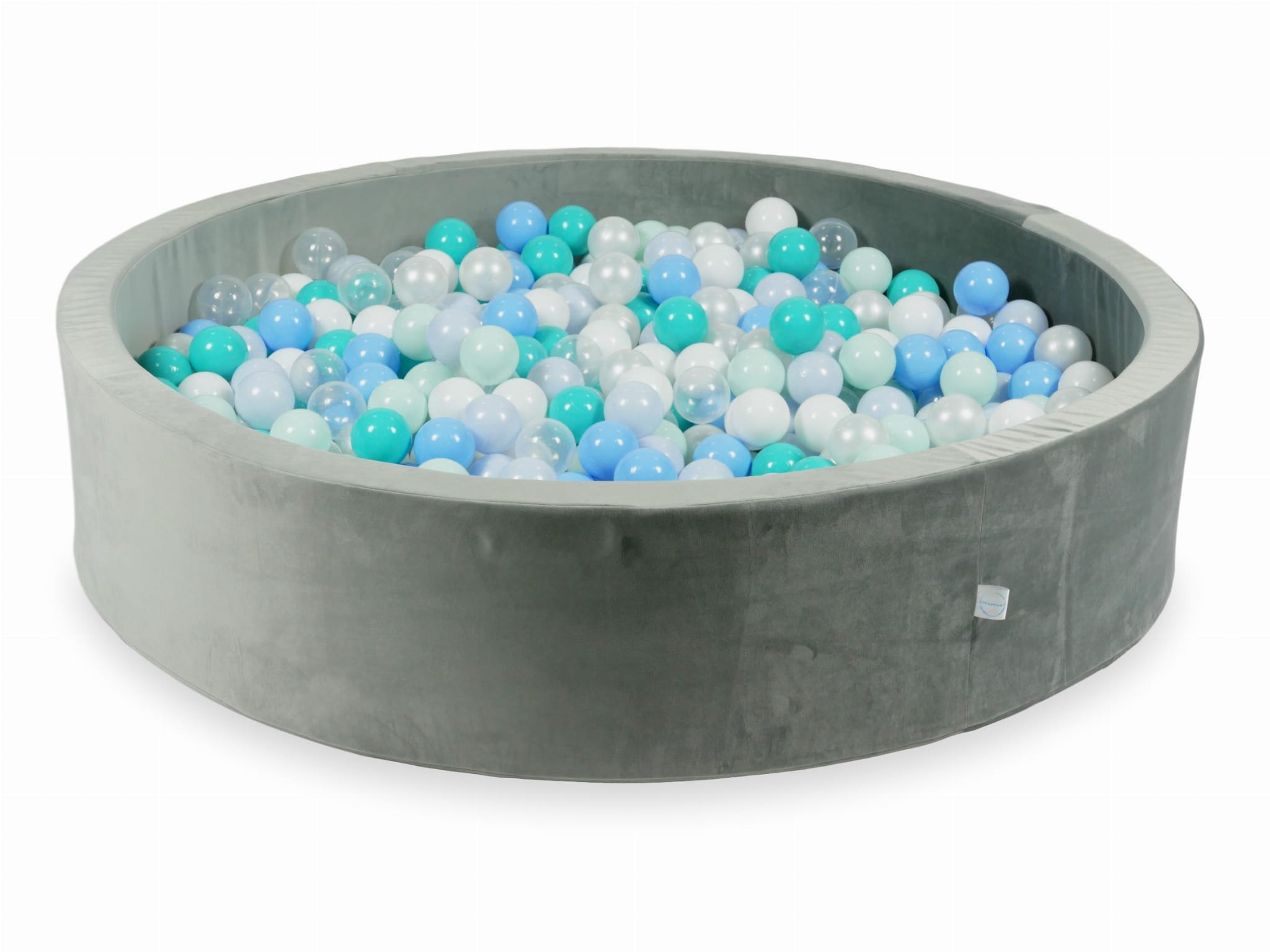 130x30 Samtgraues Bällebad mit 600 Bällen (Hellmint, Türkis, Hellblau, Perlmutt-Hellblau, Irisierend, Perlmutt, Weiß, Transparent)