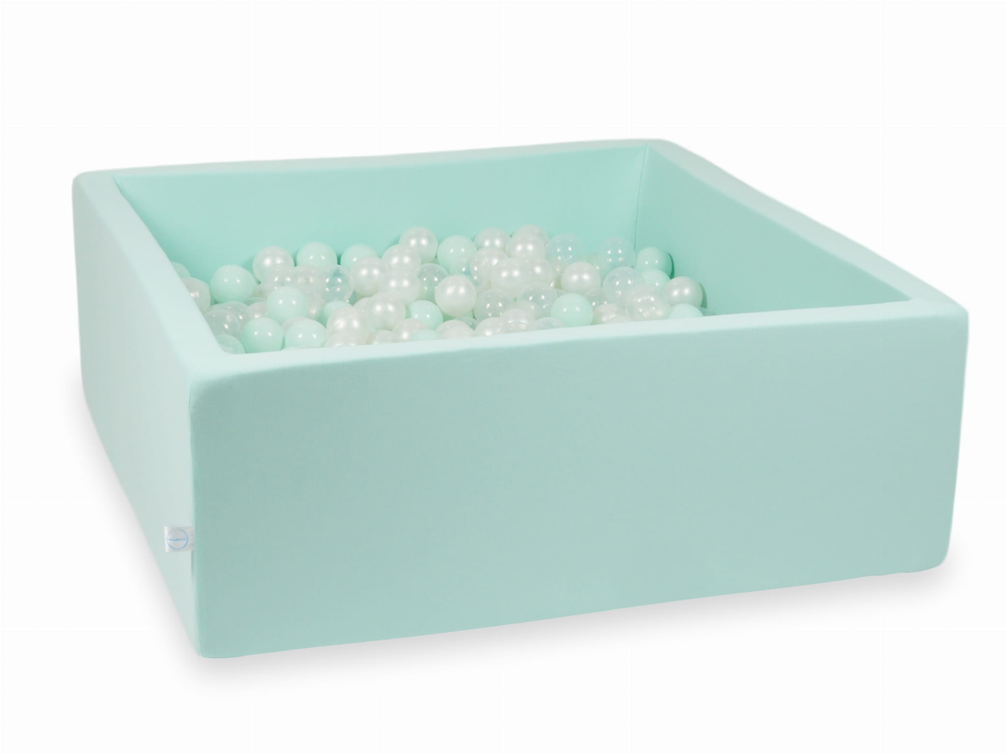 Bällebad 110x110x40 mintgrün mit 600 Bällen (transparent, perlmuttfarben, hellmintgrün)