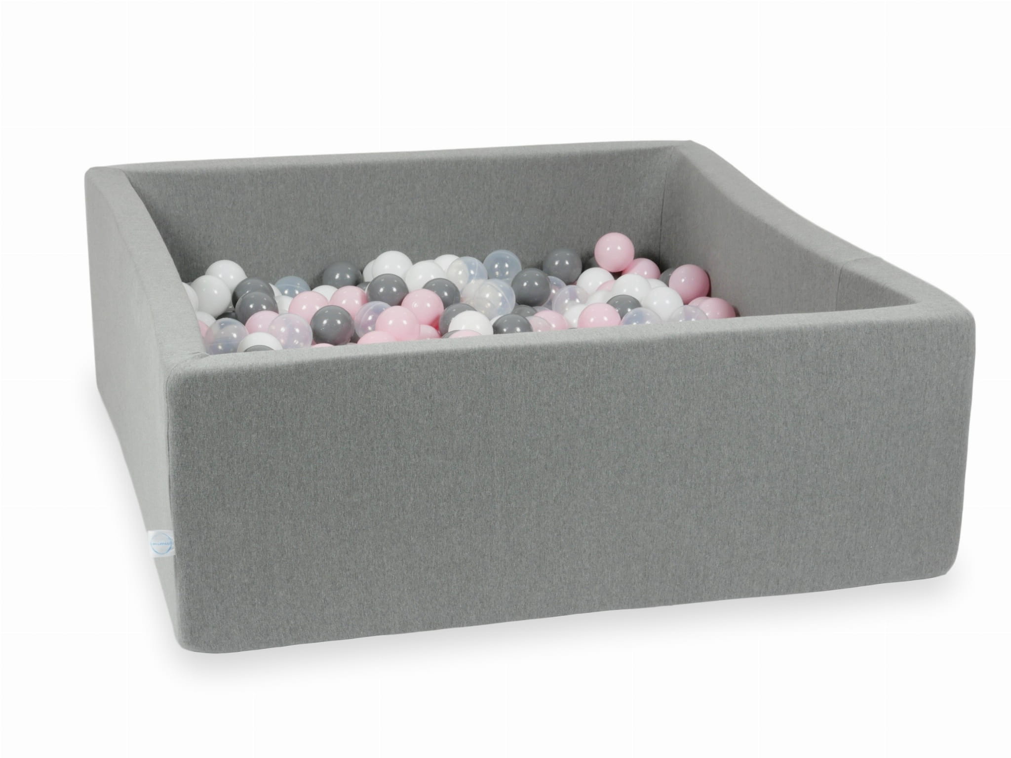 Graues Bällebad 110x110x40cm mit 600 Bällen (transparent, weiß, grau, hellrosa)