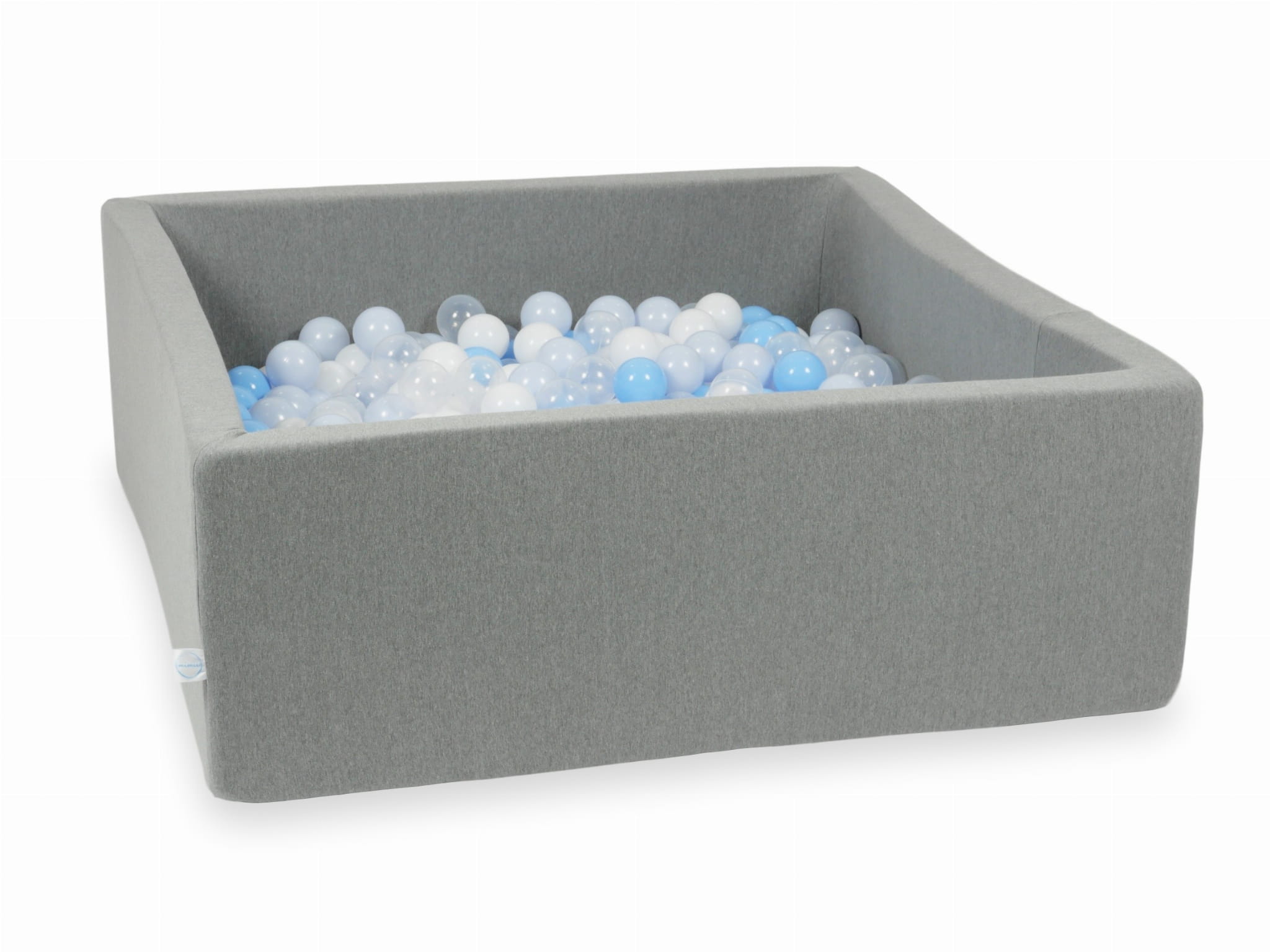 Graues Bällebad 110x110x40cm mit 600 Bällen (transparent, weiß, hellblau, hellblau, hellperlmutt)