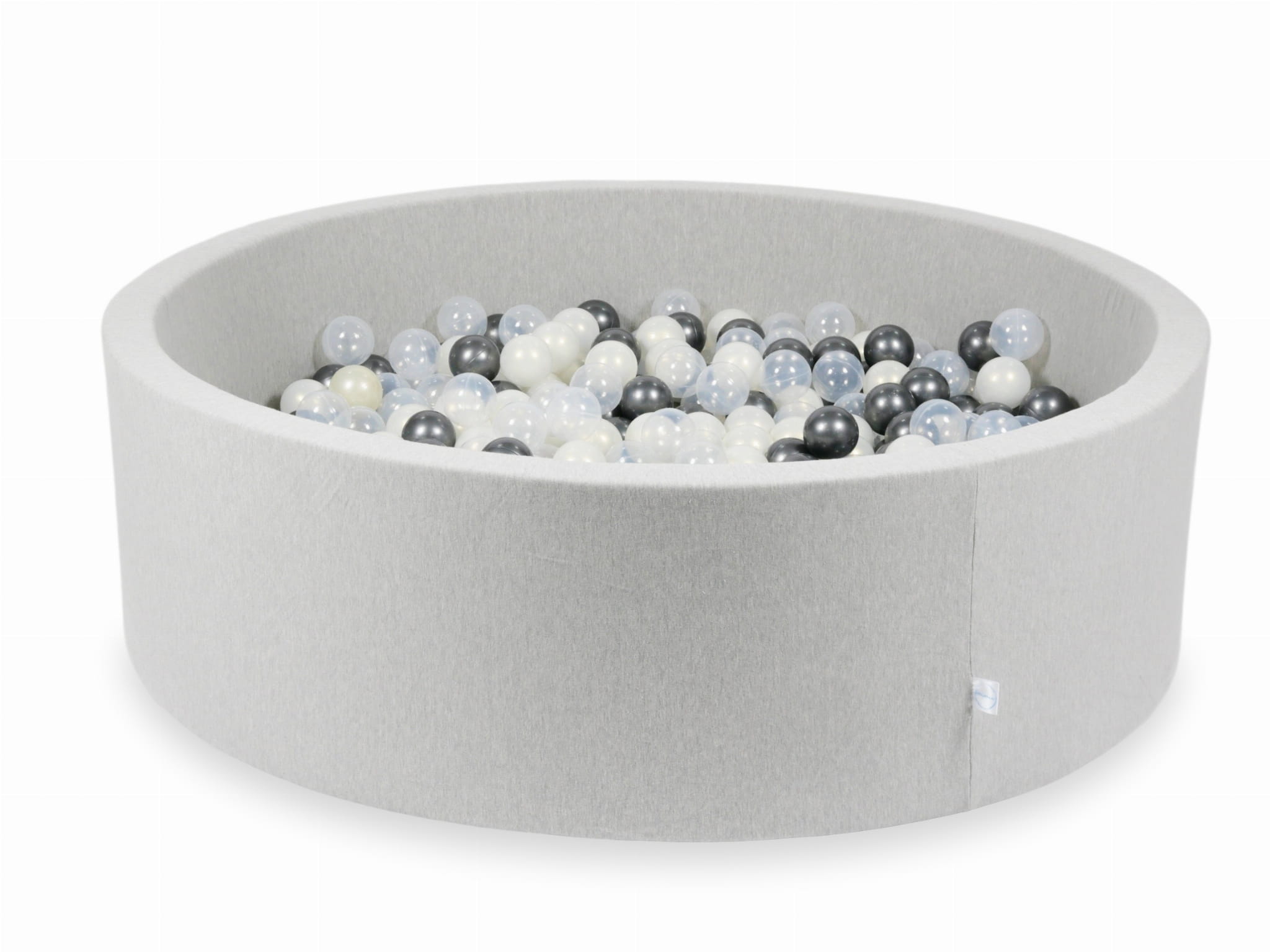 Hellgraues Bällebad 130x40 mit 700 Bällen (transparent, metallisch-graphitfarben, irisierend)