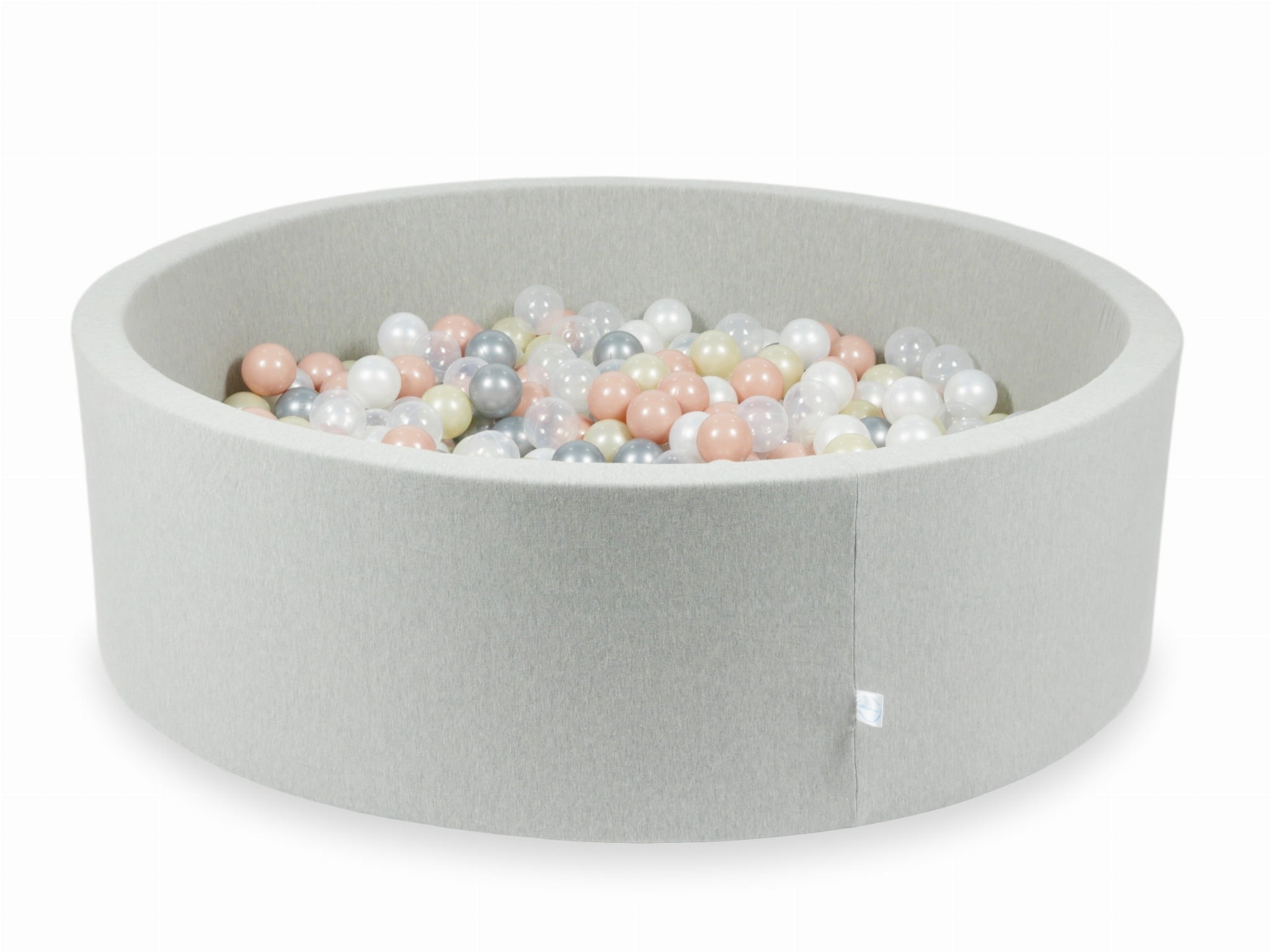 130x40 hellgraues Bällebad mit 700 Bällen (transparent, perlmuttfarben, silber, roségold, hellgold)